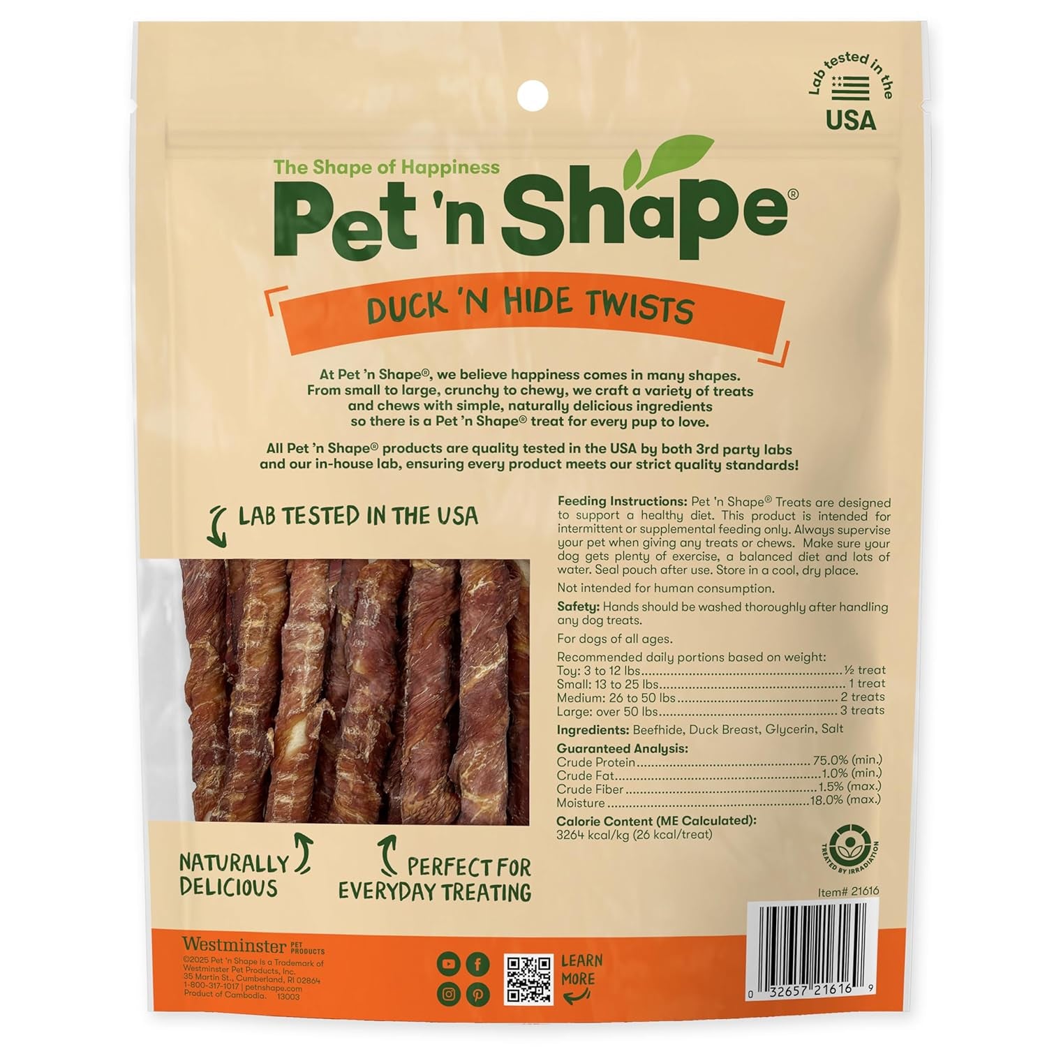 Pet 'N Shape Duck 'N Hide Twists - Natural Duck-Wrapped Rawhide Dog Treats, Small, 1 Pound (Single Pack)