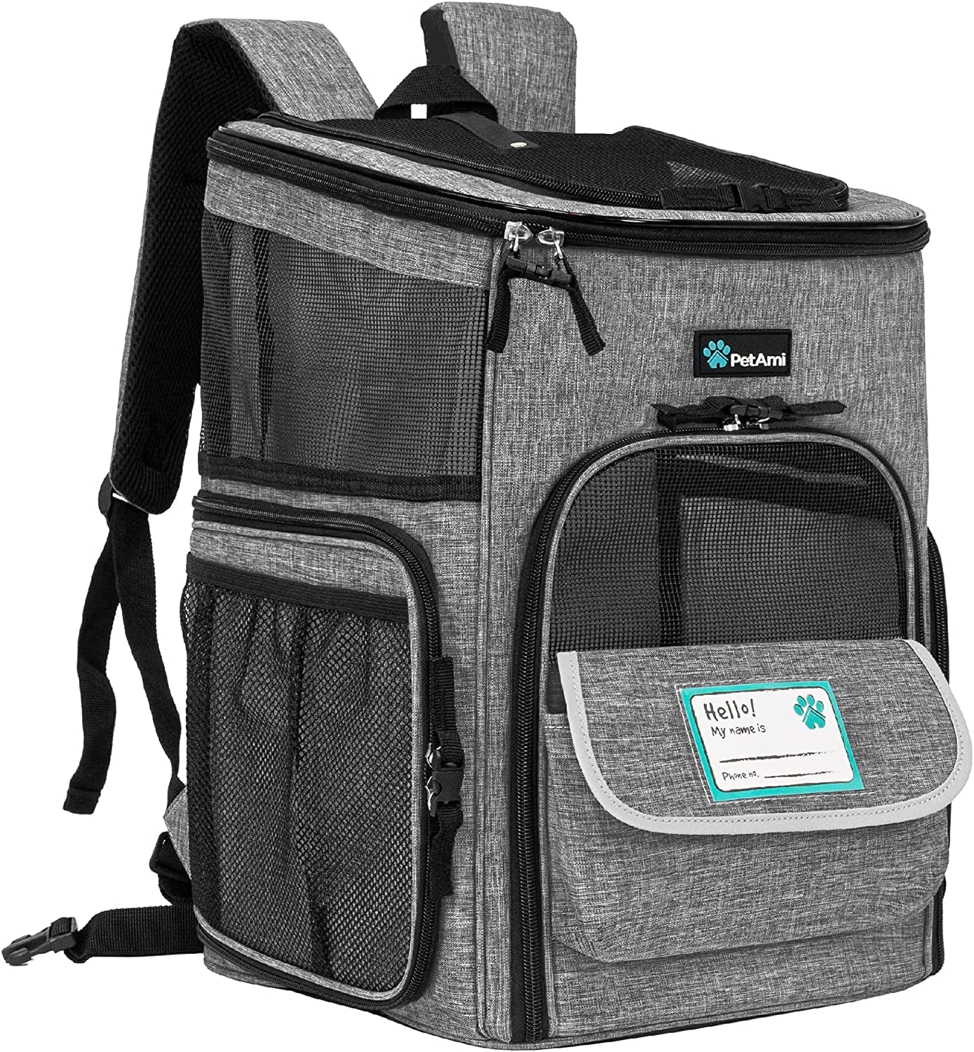 Petami Airline-Approved Dog and Cat Backpack Carrier, Ventilated Soft-Sided Design for Travel, Hiking, and Camping, Supports Pets Up to 18 lbs, Heather Gray