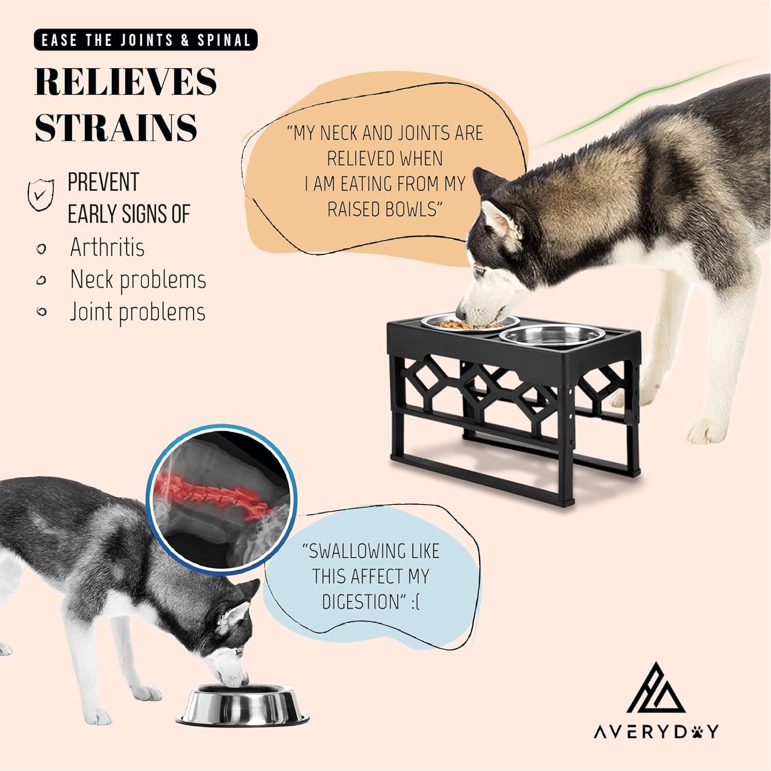 Elevated Large Dog Bowl Set with Adjustable Height Stand and Stainless Steel Bowls - Anti-Slip Feeding Station for Medium to Large Breeds
