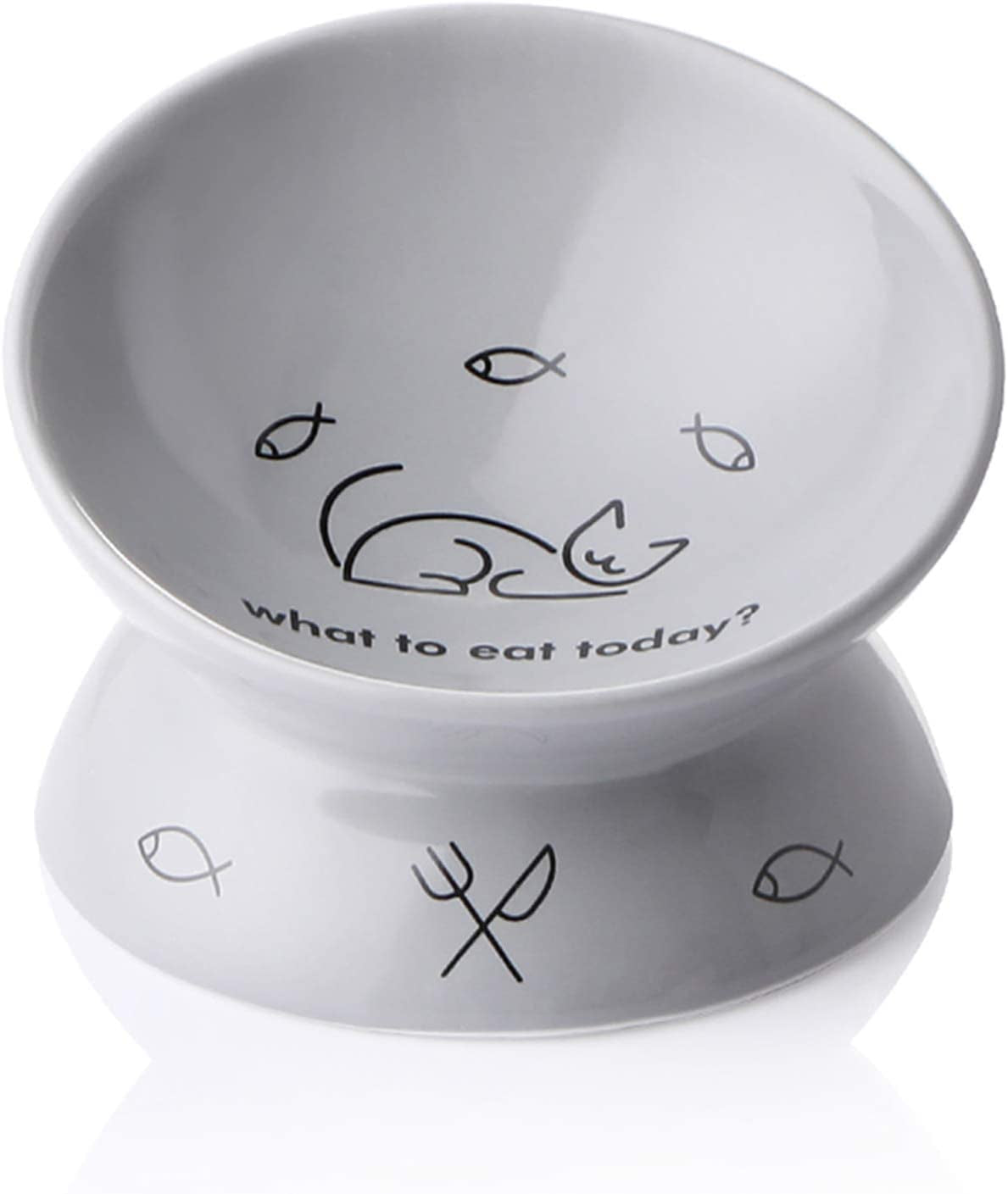 Sweejar Elevated Ceramic Cat Bowls, Slanted Porcelain Feeder for Food and Water, Spine-Protection Design with Backflow Prevention (Gray)