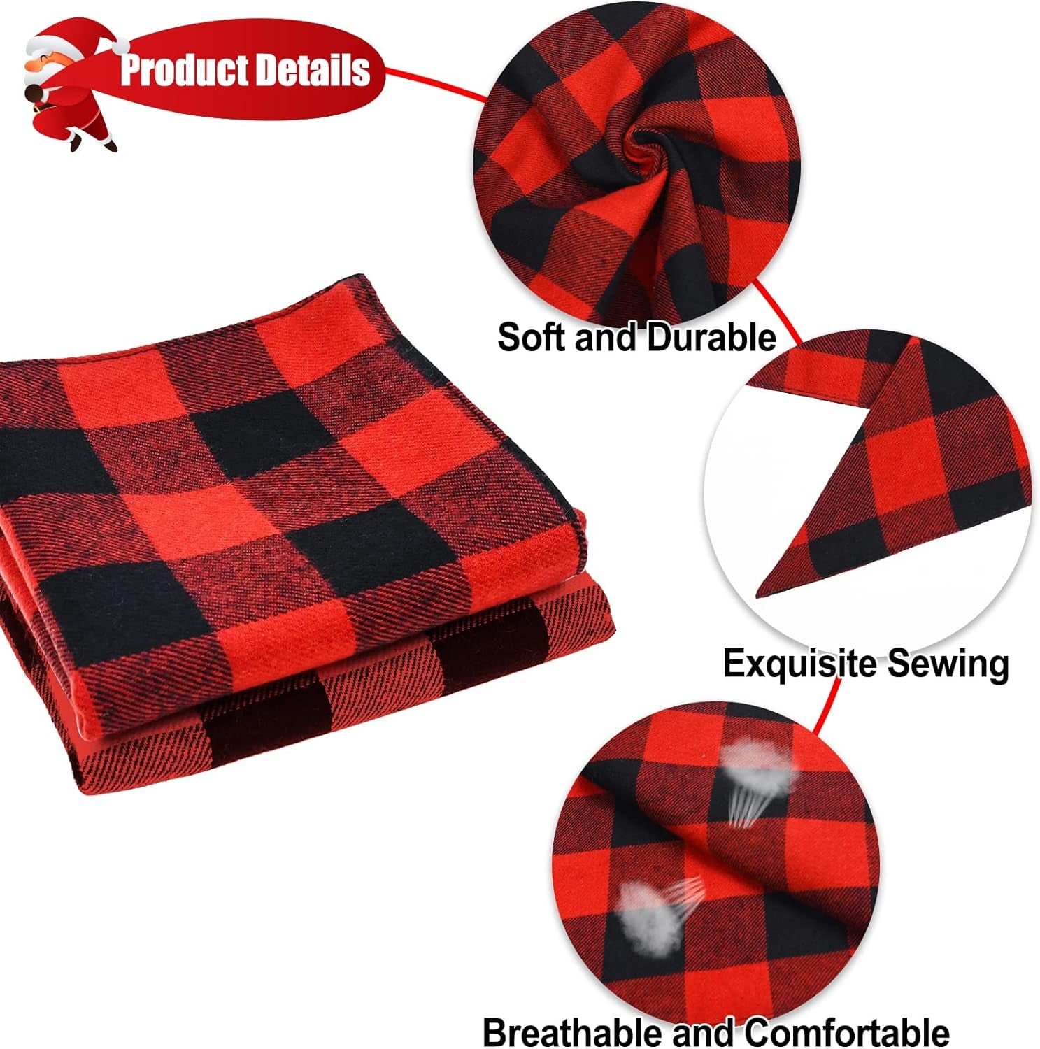 Celebrate the Season with Malier's Reversible Christmas Classic Buffalo Red Plaid Dog Bandanas - 2 Pack for Stylish Pets of All Sizes
