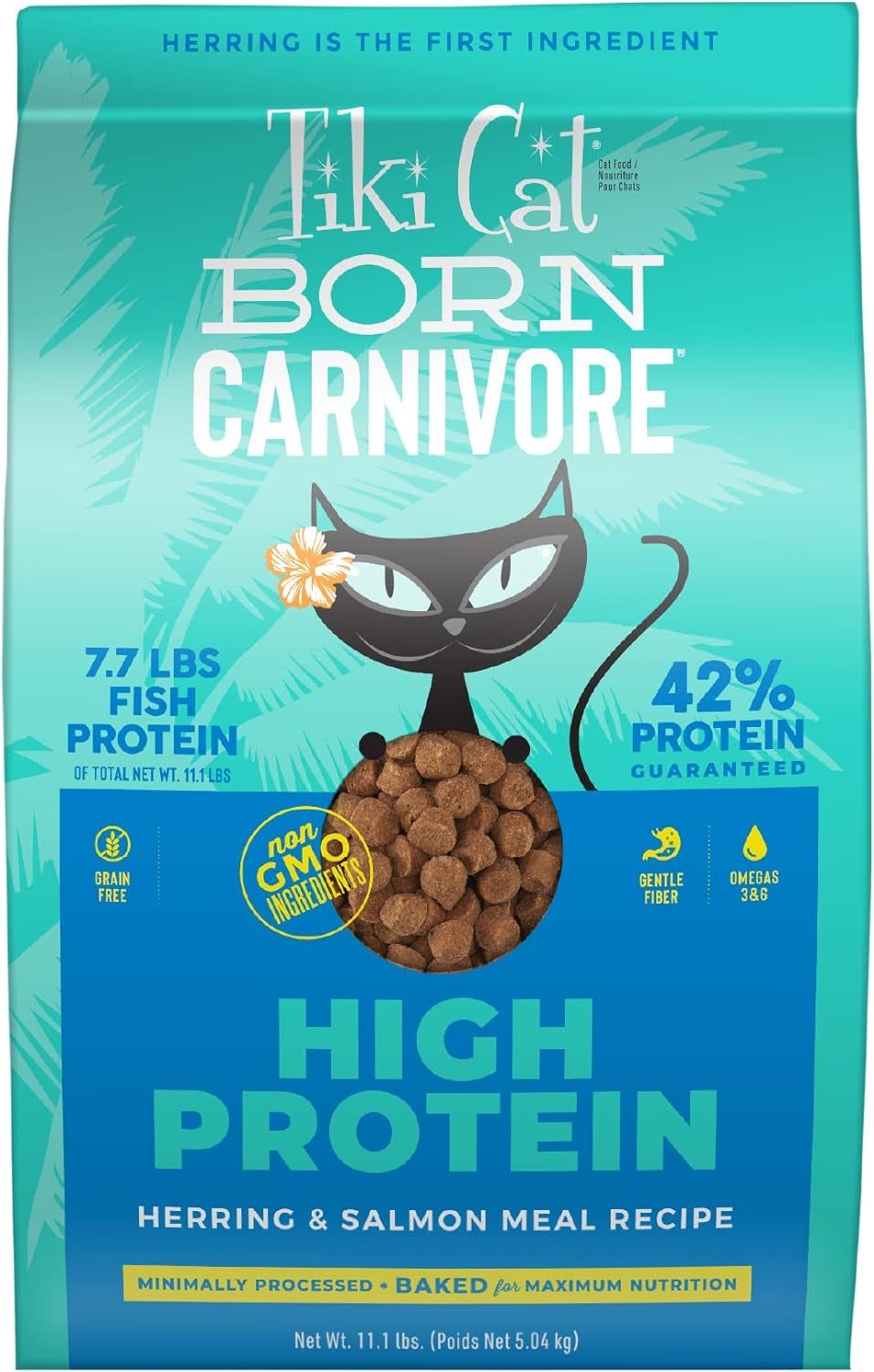 Tiki Cat Born Carnivore High Protein Grain-Free Baked Kibble with Chicken, Herring, and Salmon Meal for Optimal Nutrition, 5.6 lbs.