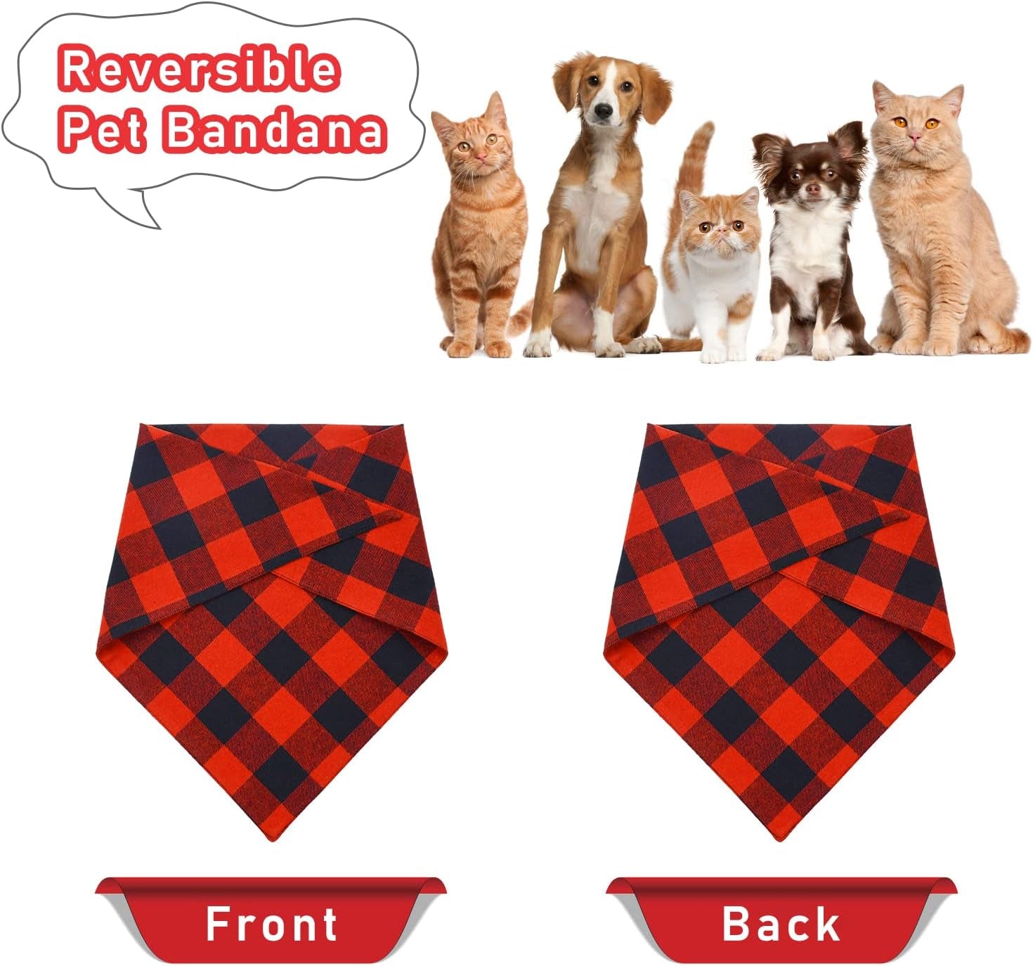 Celebrate the Season with Malier's Reversible Christmas Classic Buffalo Red Plaid Dog Bandanas - 2 Pack for Stylish Pets of All Sizes