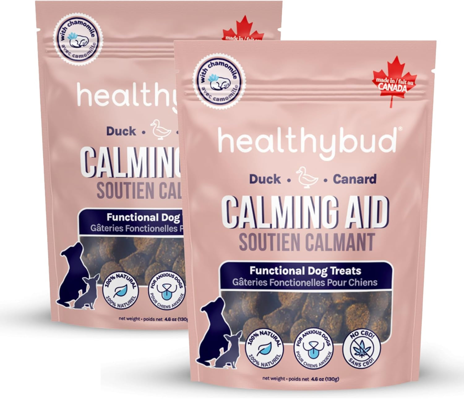 Healthybud Calming Aid: Natural Duck Dog Treats and Toppers for Stress Relief and Separation Anxiety Support (4.6 oz per Pack, 2-Pack)