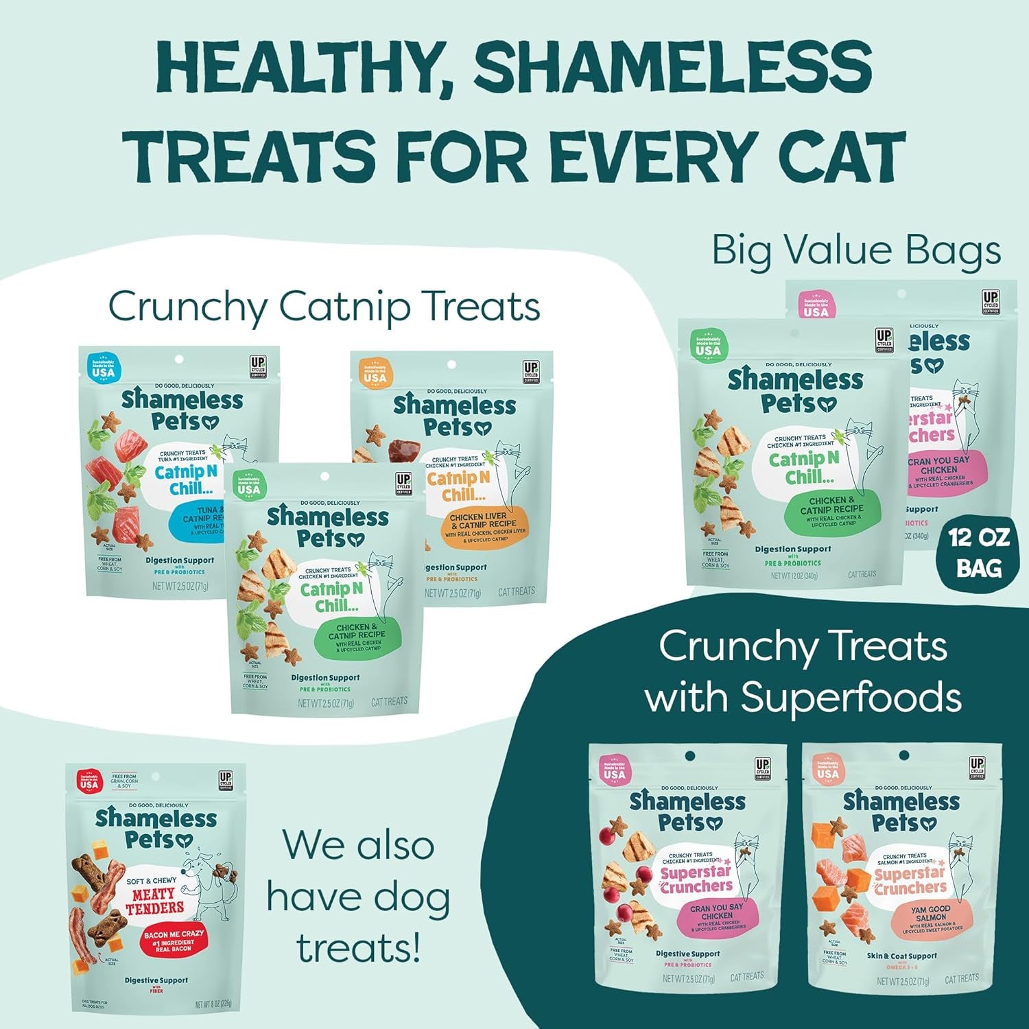 Shameless Pets Crunchy Cat Treats - Natural Catnip Snacks with Digestive Support and Real Ingredients for Kittens, Catnip N Chill Chicken Liver Flavor, 12 Oz
