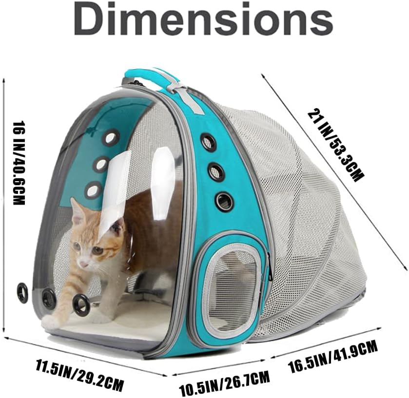 Cat Travel Backpack with Integrated Fan, Accommodates Pets up to 12 lbs, Space Capsule Design with Clear Bubble Window, Ideal for Kittens and Small Puppies, Green