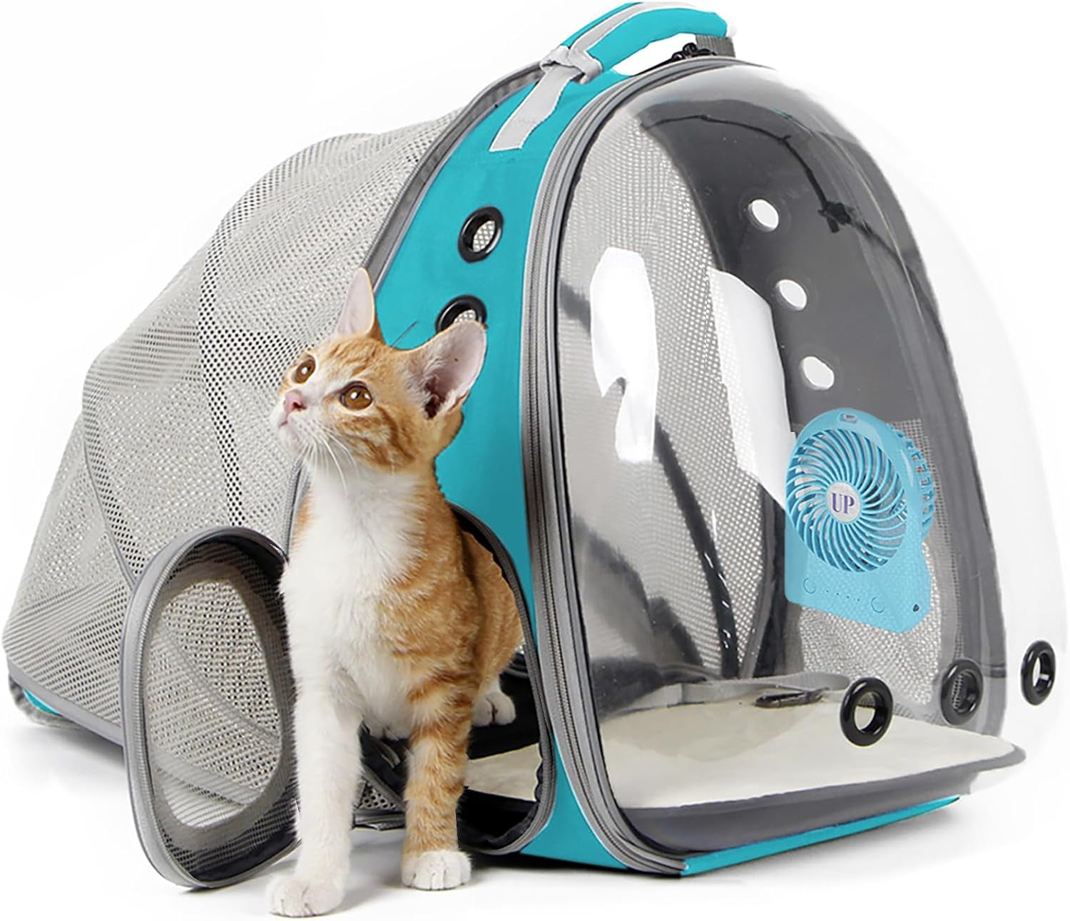 Cat Travel Backpack with Integrated Fan, Accommodates Pets up to 12 lbs, Space Capsule Design with Clear Bubble Window, Ideal for Kittens and Small Puppies, Green