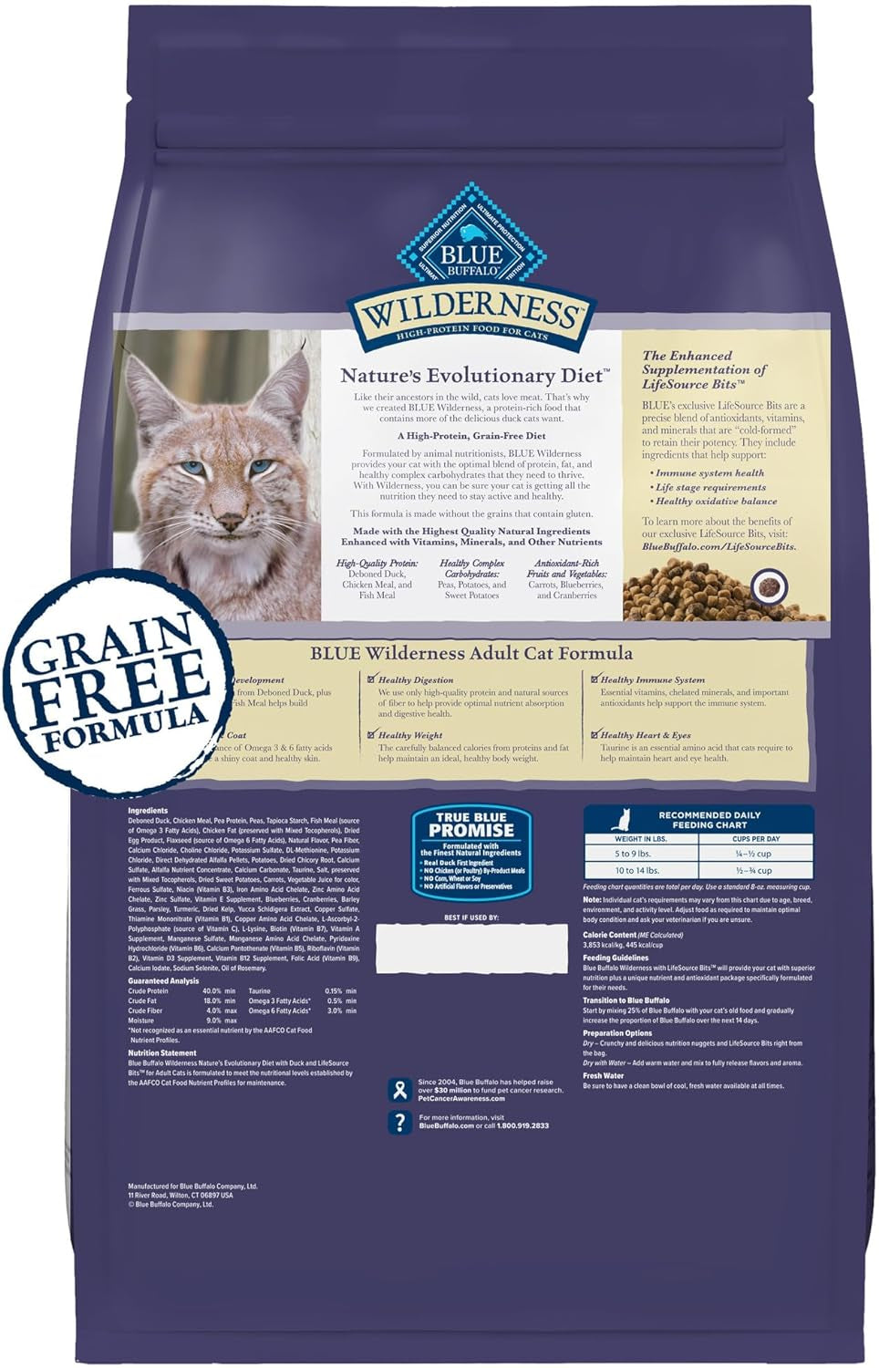 Blue Buffalo Wilderness High-Protein, Grain-Free Natural Dry Cat Food with Chicken for Adults, 6 lb Bag