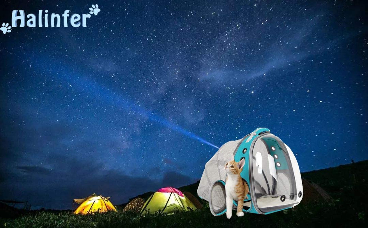 Cat Travel Backpack with Integrated Fan, Accommodates Pets up to 12 lbs, Space Capsule Design with Clear Bubble Window, Ideal for Kittens and Small Puppies, Green