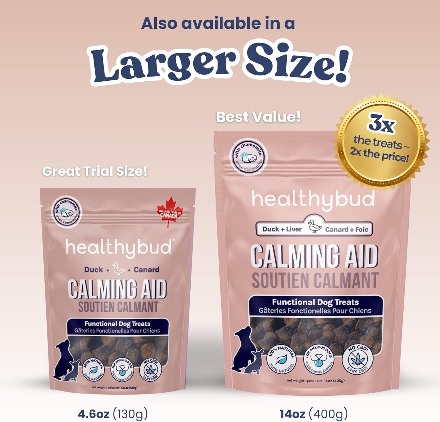 Healthybud Calming Aid: Natural Duck Dog Treats and Toppers for Stress Relief and Separation Anxiety Support (4.6 oz per Pack, 2-Pack)