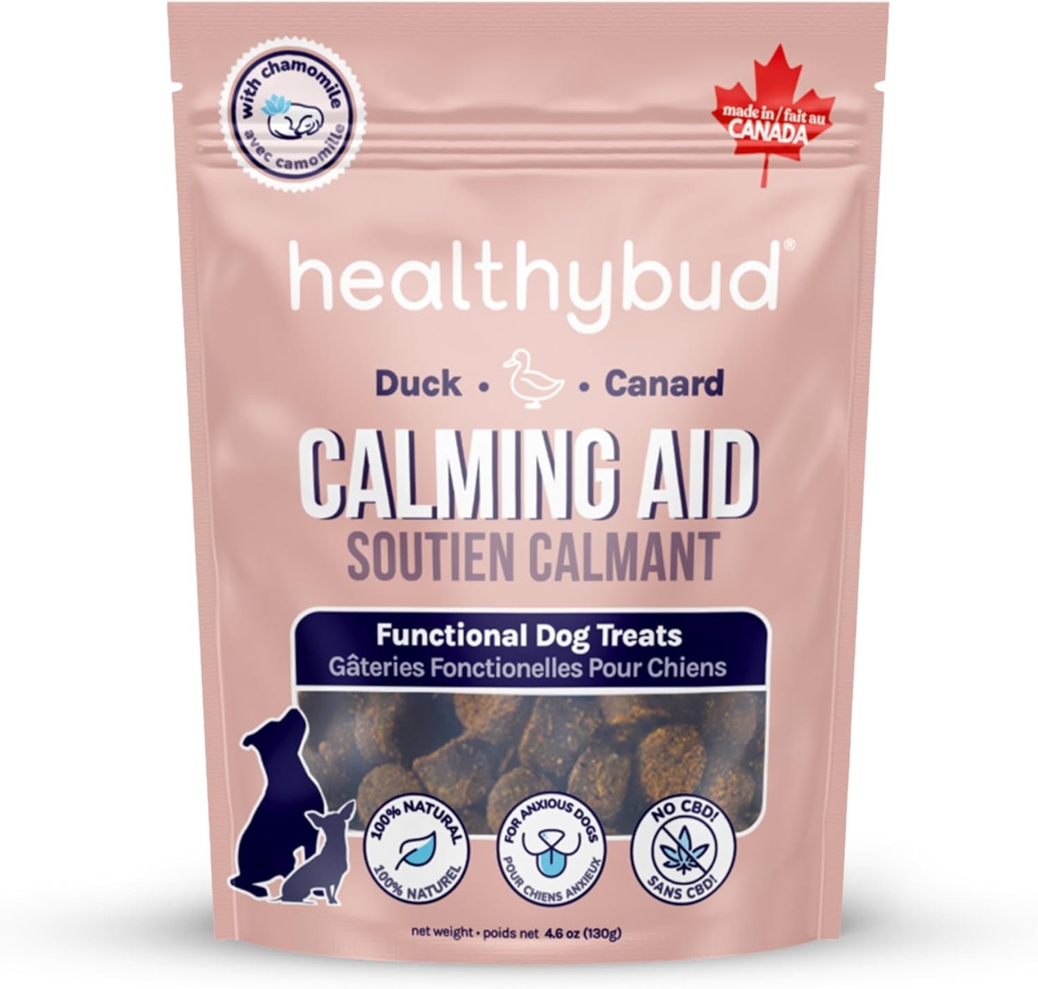 Healthybud Calming Aid: Natural Duck Dog Treats and Toppers for Stress Relief and Separation Anxiety Support (4.6 oz per Pack, 2-Pack)