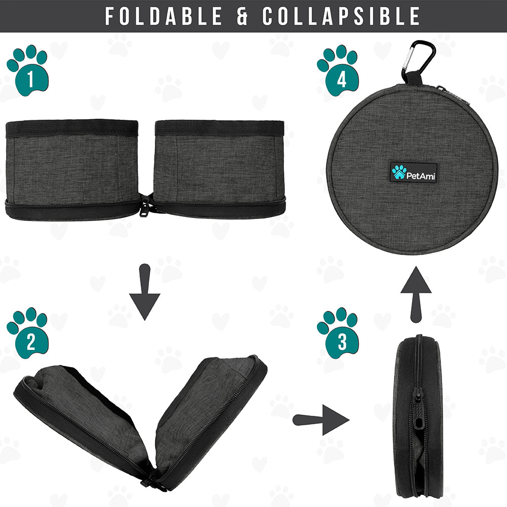 Collapsible Dog Food and Water Bowls, 2 Travel Bowls Kit, Portable Pet Dish No Spill, Foldable Lightweight BPA Free Leakproof, Camping Hunting Hiking Walking Outdoor Gear Accessories, Dark Gray