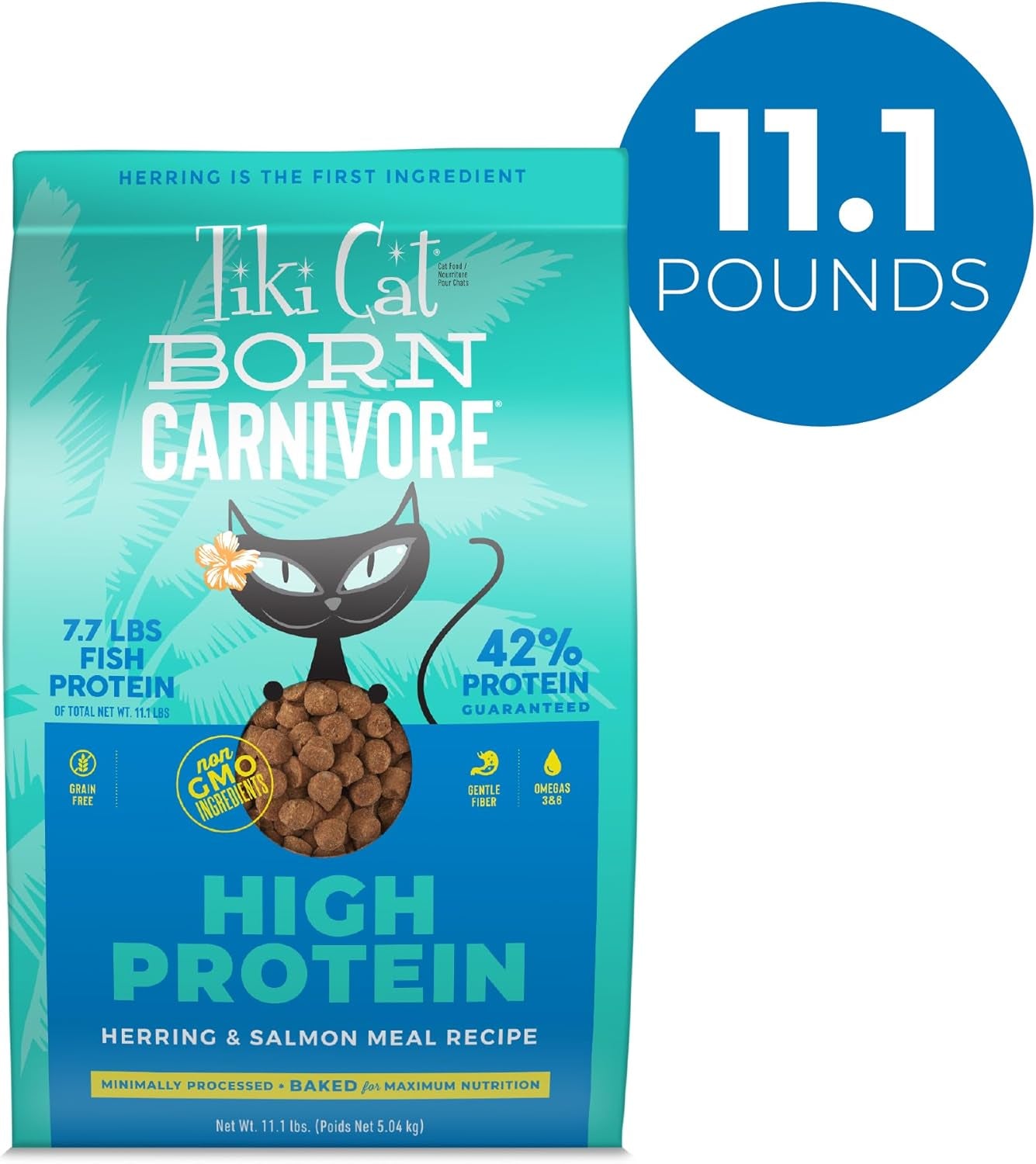 Tiki Cat Born Carnivore High Protein Grain-Free Baked Kibble with Chicken, Herring, and Salmon Meal for Optimal Nutrition, 5.6 lbs.