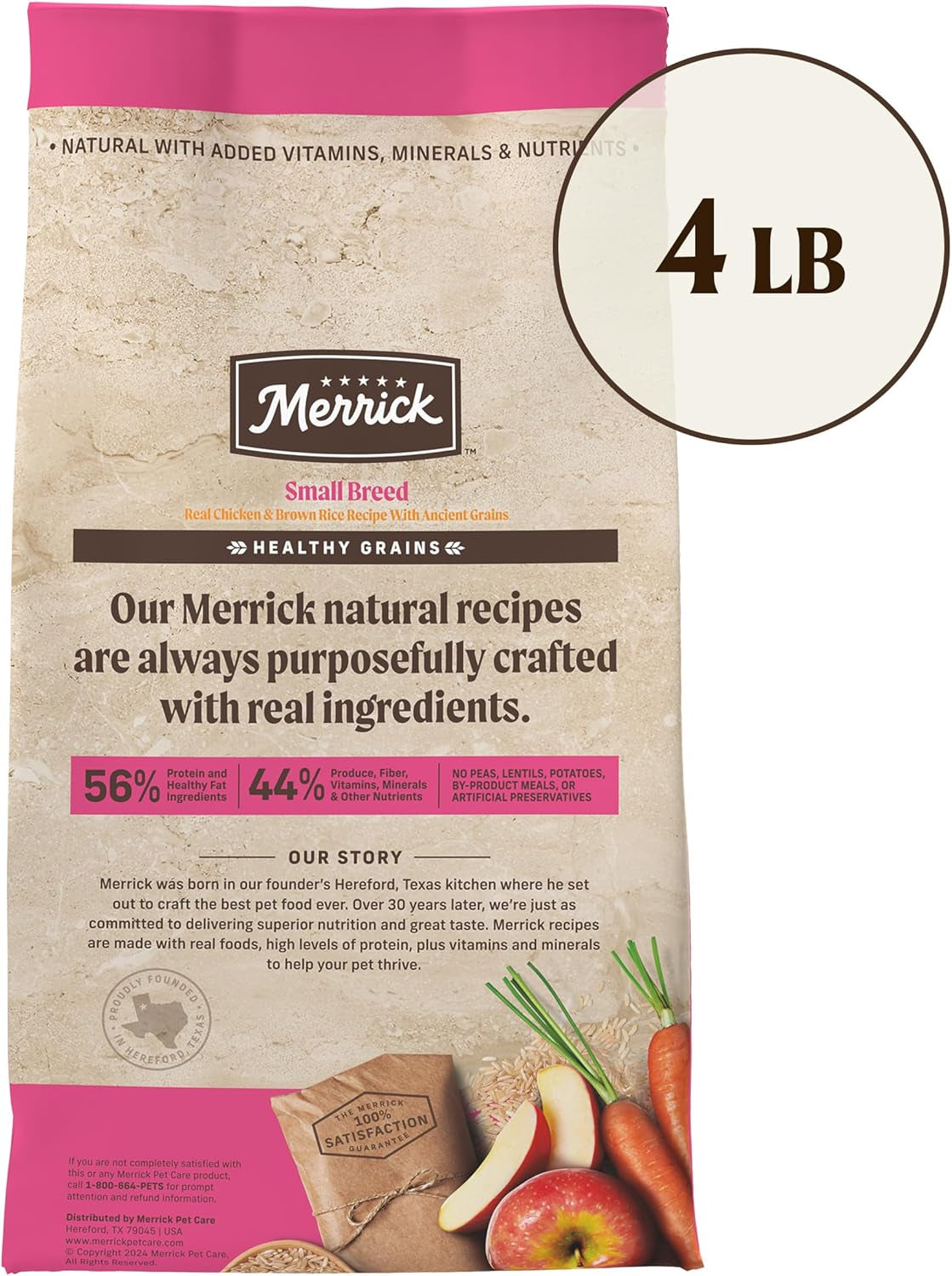 Merrick Healthy Grains Premium Dry Dog Food for Small Breeds, Natural Kibble Recipe - 4.0 lb Bag