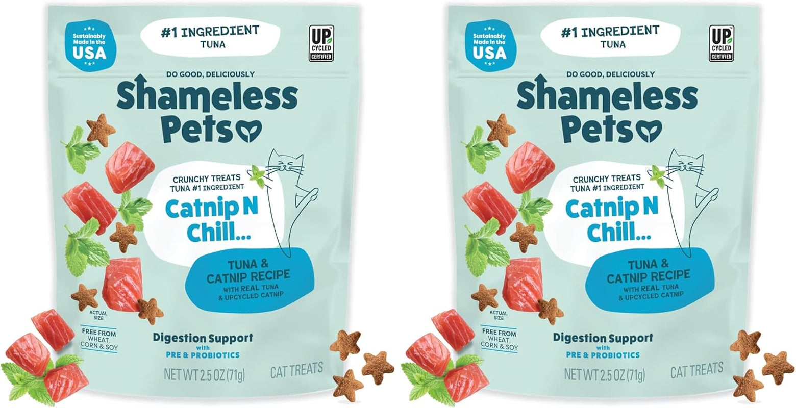 Shameless Pets Crunchy Cat Treats - Natural Catnip Snacks with Digestive Support for Kittens and Adult Cats, Pack of 2