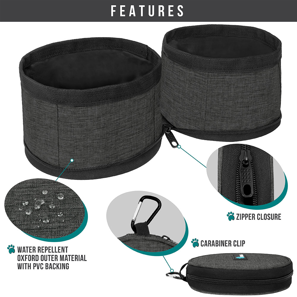 Collapsible Dog Food and Water Bowls, 2 Travel Bowls Kit, Portable Pet Dish No Spill, Foldable Lightweight BPA Free Leakproof, Camping Hunting Hiking Walking Outdoor Gear Accessories, Dark Gray