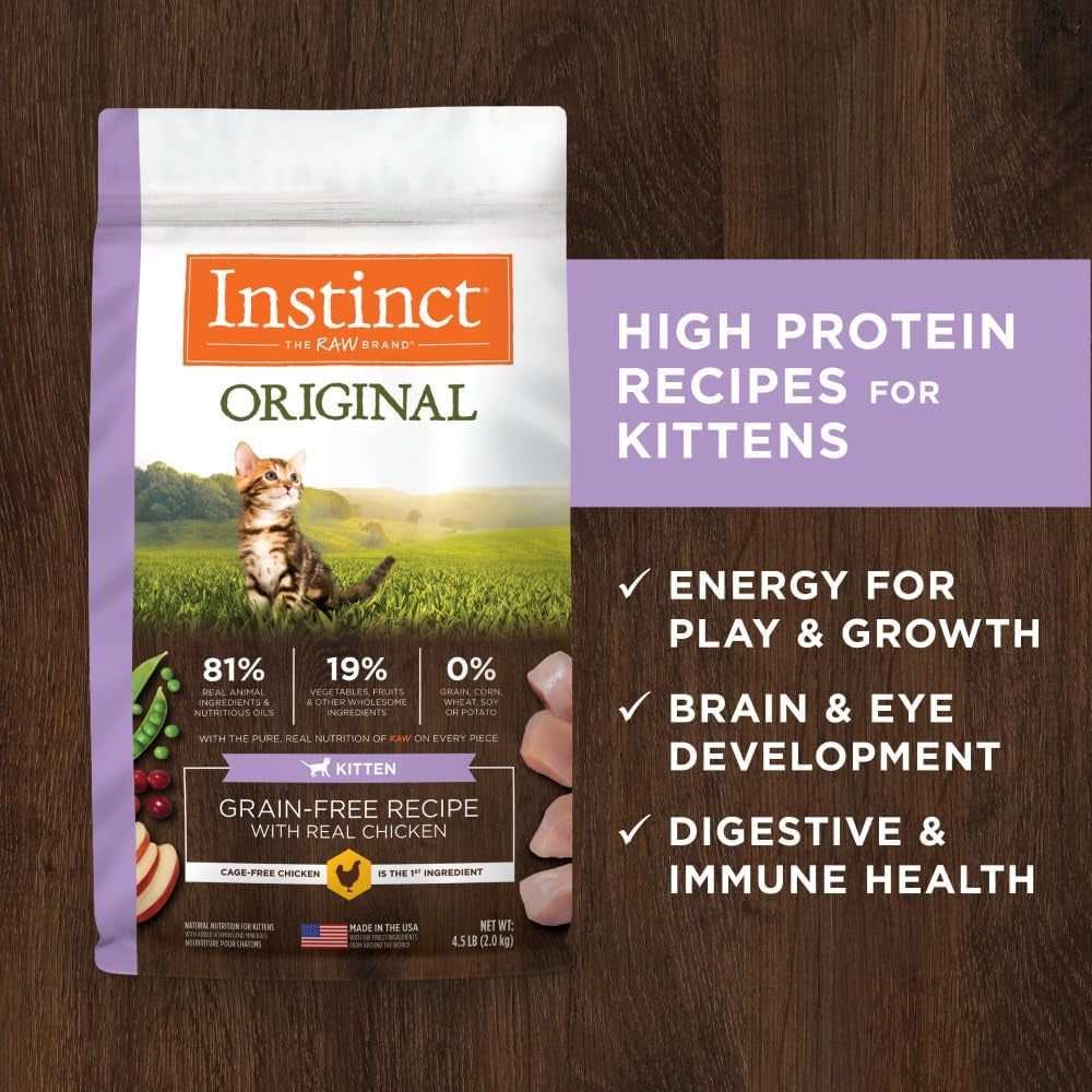 Instinct Original Grain-Free Dry Cat Food with Raw Coated Kibble, High Protein Recipe Featuring Real Chicken, 11 lb Bag