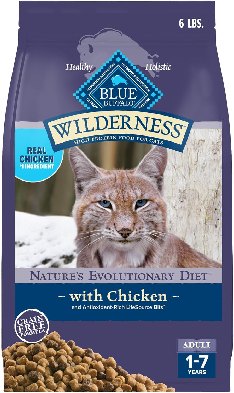 Blue Buffalo Wilderness High-Protein, Grain-Free Natural Dry Cat Food with Chicken for Adults, 6 lb Bag