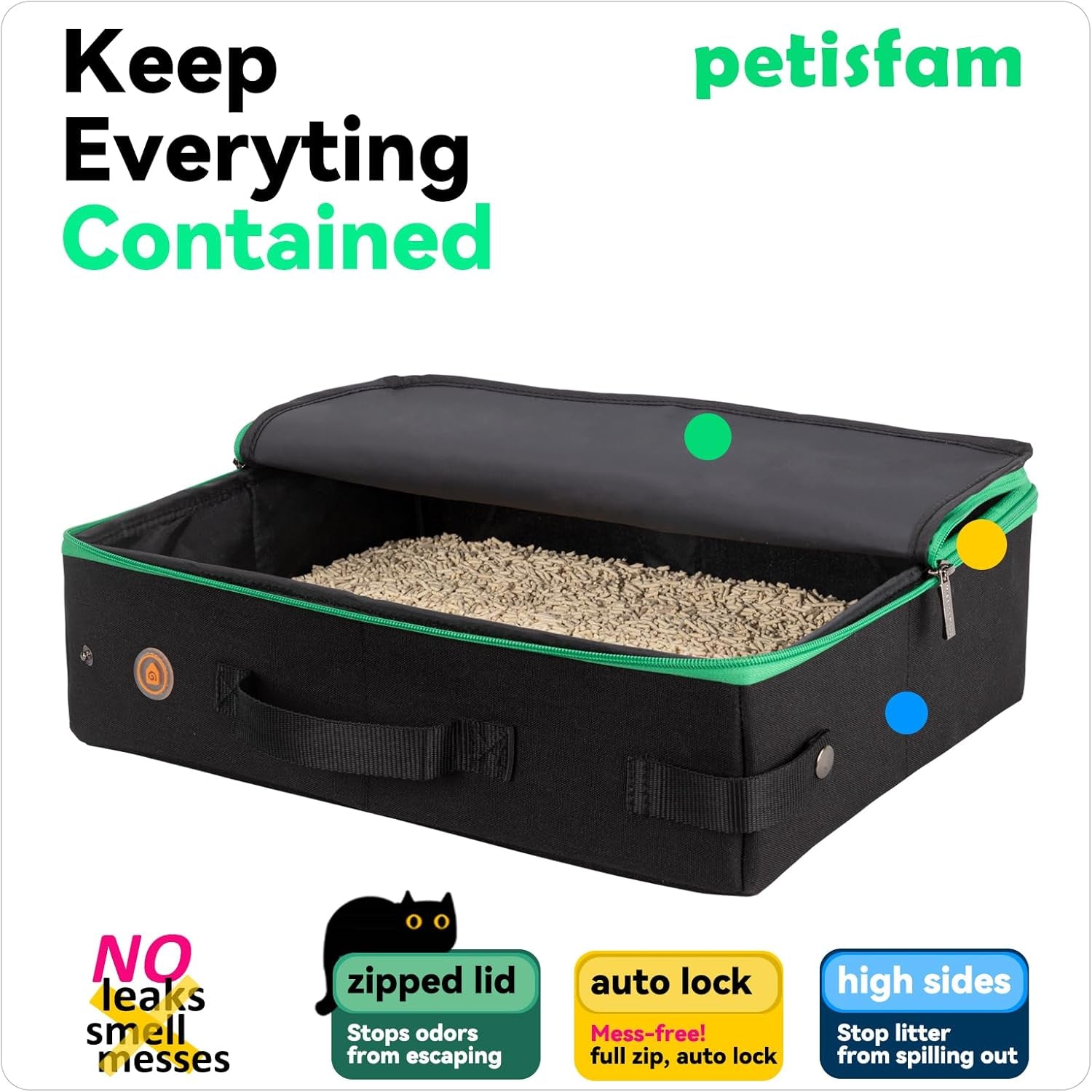 Petisfam Portable Travel Cat Litter Box with Lid for Odor Control - Convenient for Travel, Easy to Clean and Store