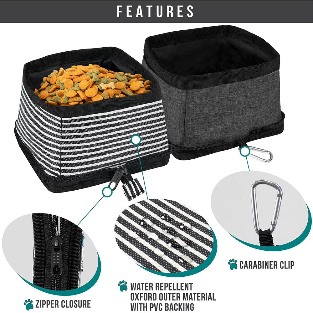 Collapsible Dog Bowls 2 Pack, Food and Water Bowls Travel Set, Portable Pet Dish No Spill, Foldable Lightweight BPA Free Leakproof, Camping Hiking Walking