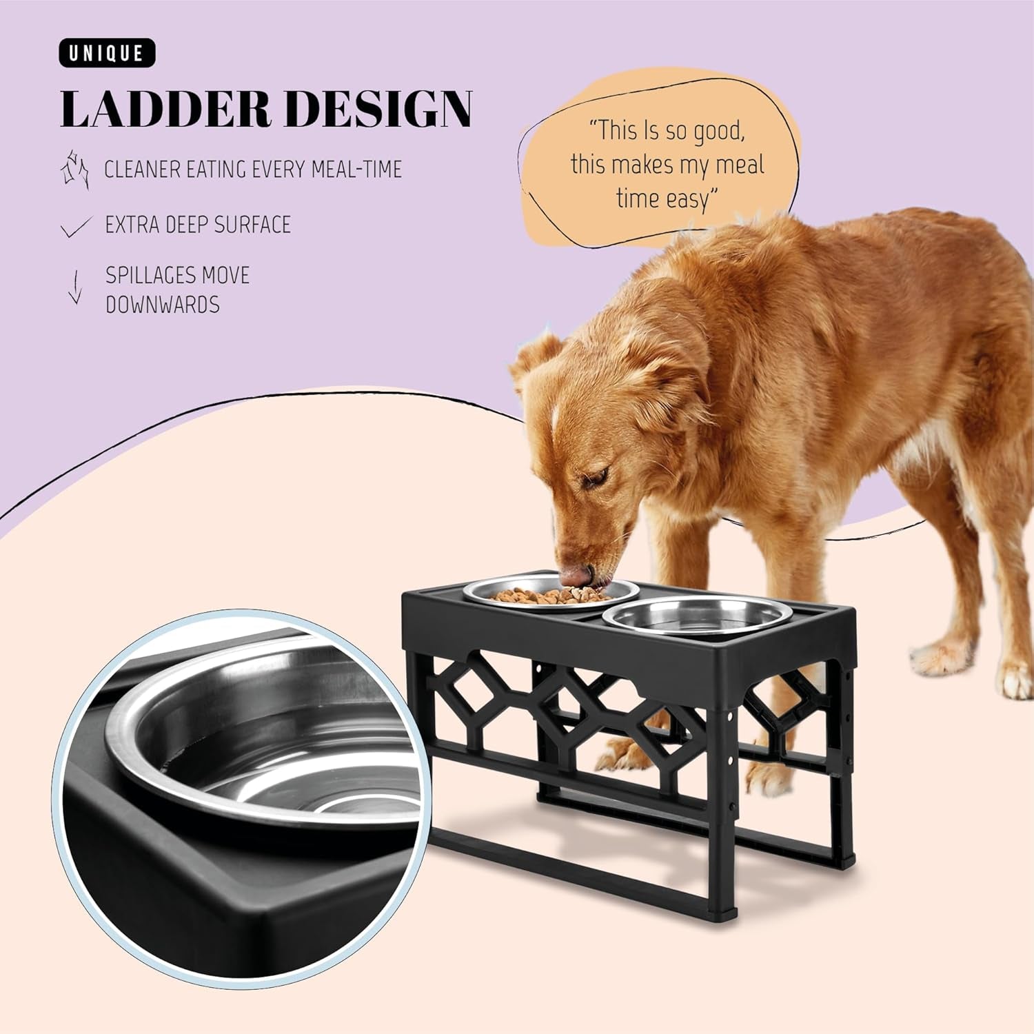 Elevated Large Dog Bowl Set with Adjustable Height Stand and Stainless Steel Bowls - Anti-Slip Feeding Station for Medium to Large Breeds