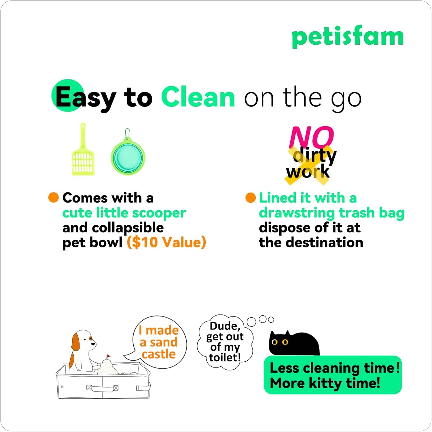 Petisfam Portable Travel Cat Litter Box with Lid for Odor Control - Convenient for Travel, Easy to Clean and Store