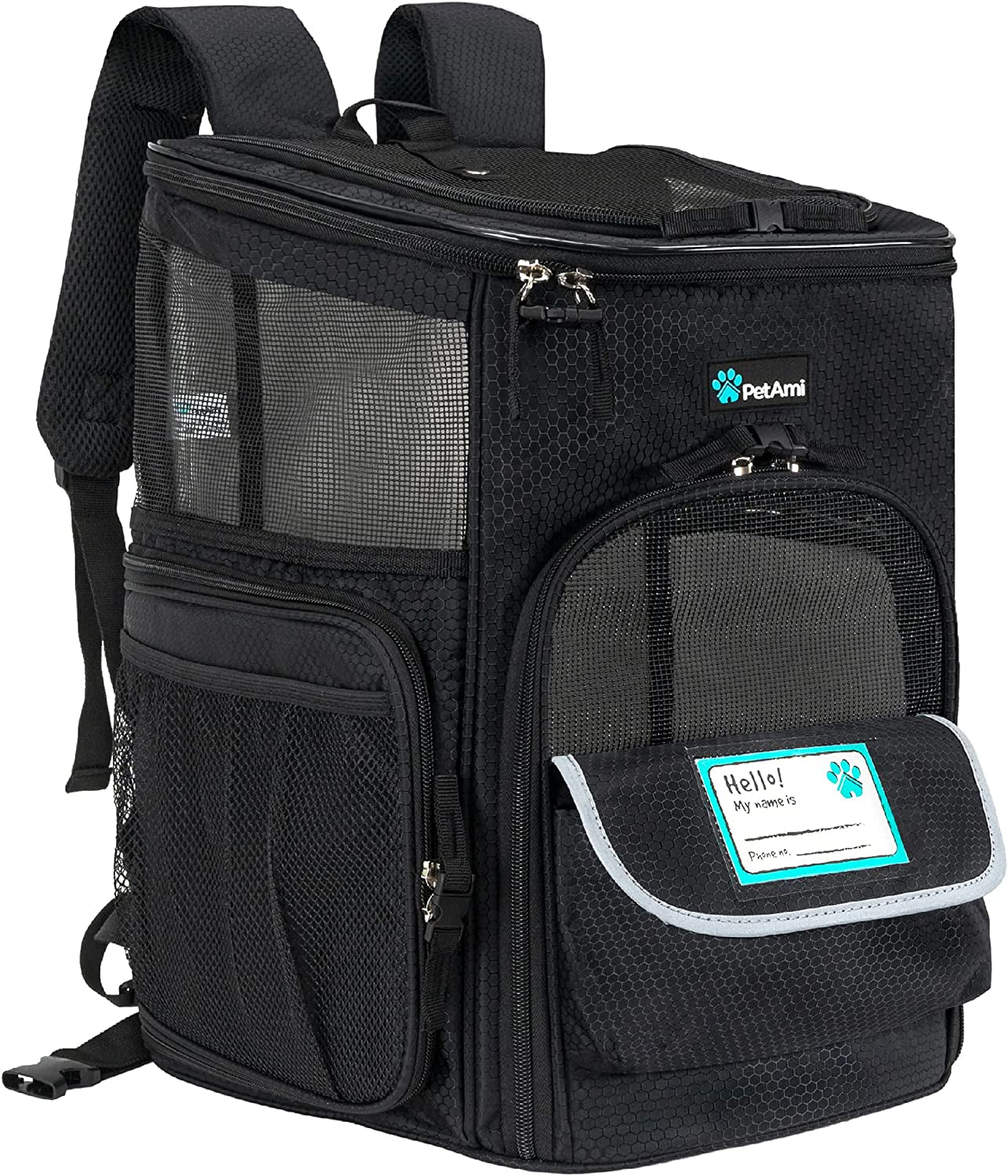 Petami Airline Approved Dog and Cat Backpack Carrier, Ventilated Soft-Sided Pet Carrier for Travel, Hiking, and Camping, Supports Pets Up to 18 lbs, Black