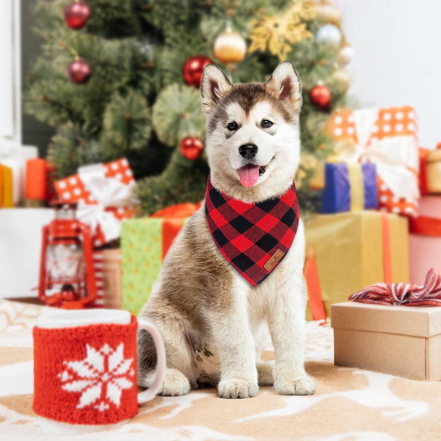 Celebrate the Season with Malier's Reversible Christmas Classic Buffalo Red Plaid Dog Bandanas - 2 Pack for Stylish Pets of All Sizes