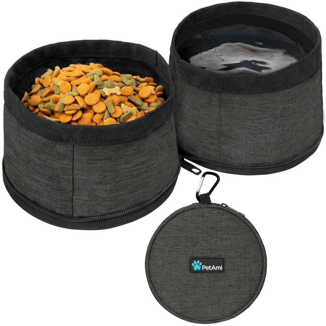 Collapsible Dog Food and Water Bowls, 2 Travel Bowls Kit, Portable Pet Dish No Spill, Foldable Lightweight BPA Free Leakproof, Camping Hunting Hiking Walking Outdoor Gear Accessories, Dark Gray