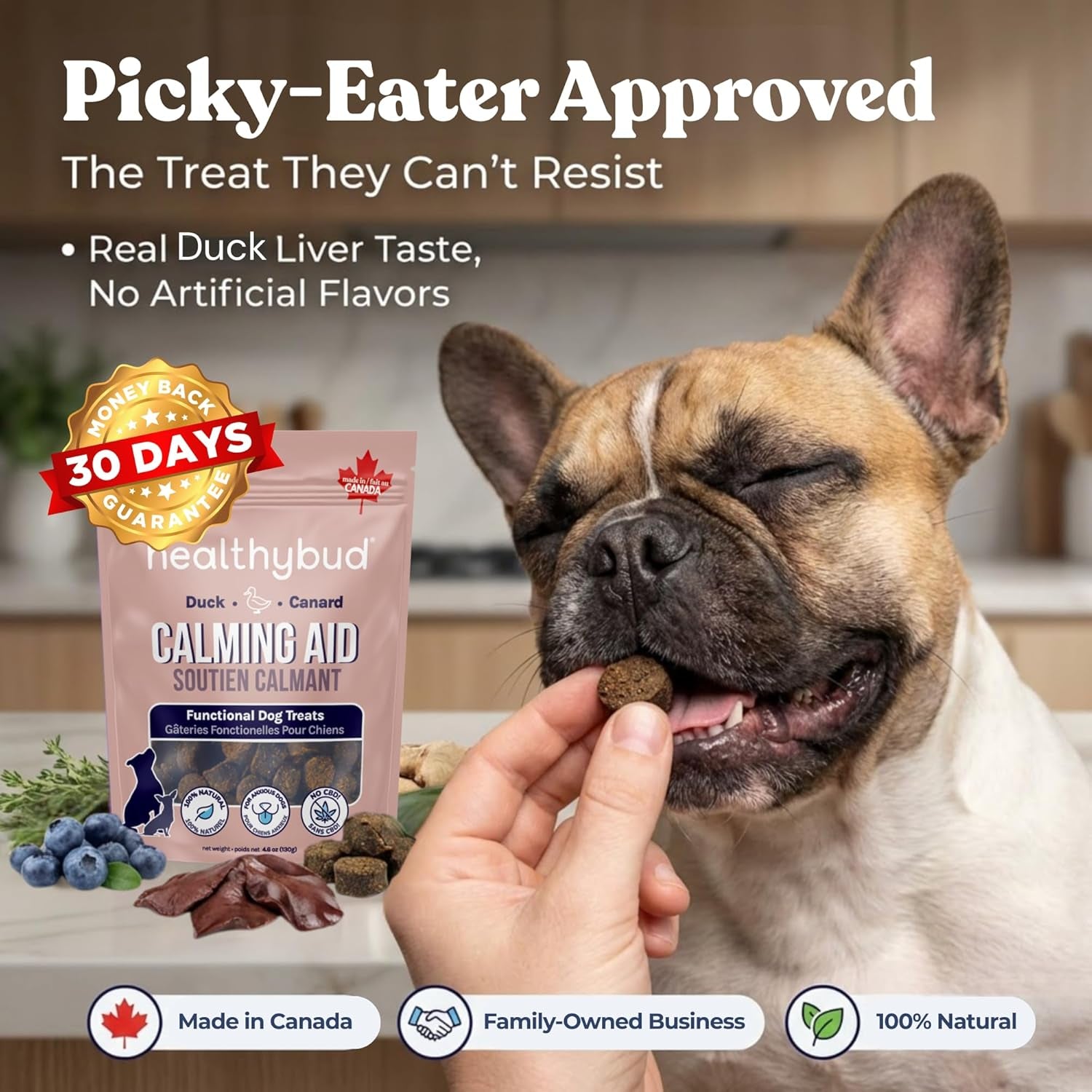 Healthybud Calming Aid: Natural Duck Dog Treats and Toppers for Stress Relief and Separation Anxiety Support (4.6 oz per Pack, 2-Pack)