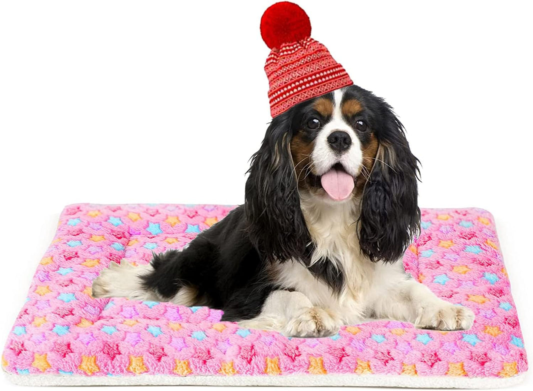 Mora Pets Ultra Soft Reversible Dog Bed Crate Pad with Star Print - Washable Pet Mat for Dogs and Cats, 29 x 21 Inch, Pink