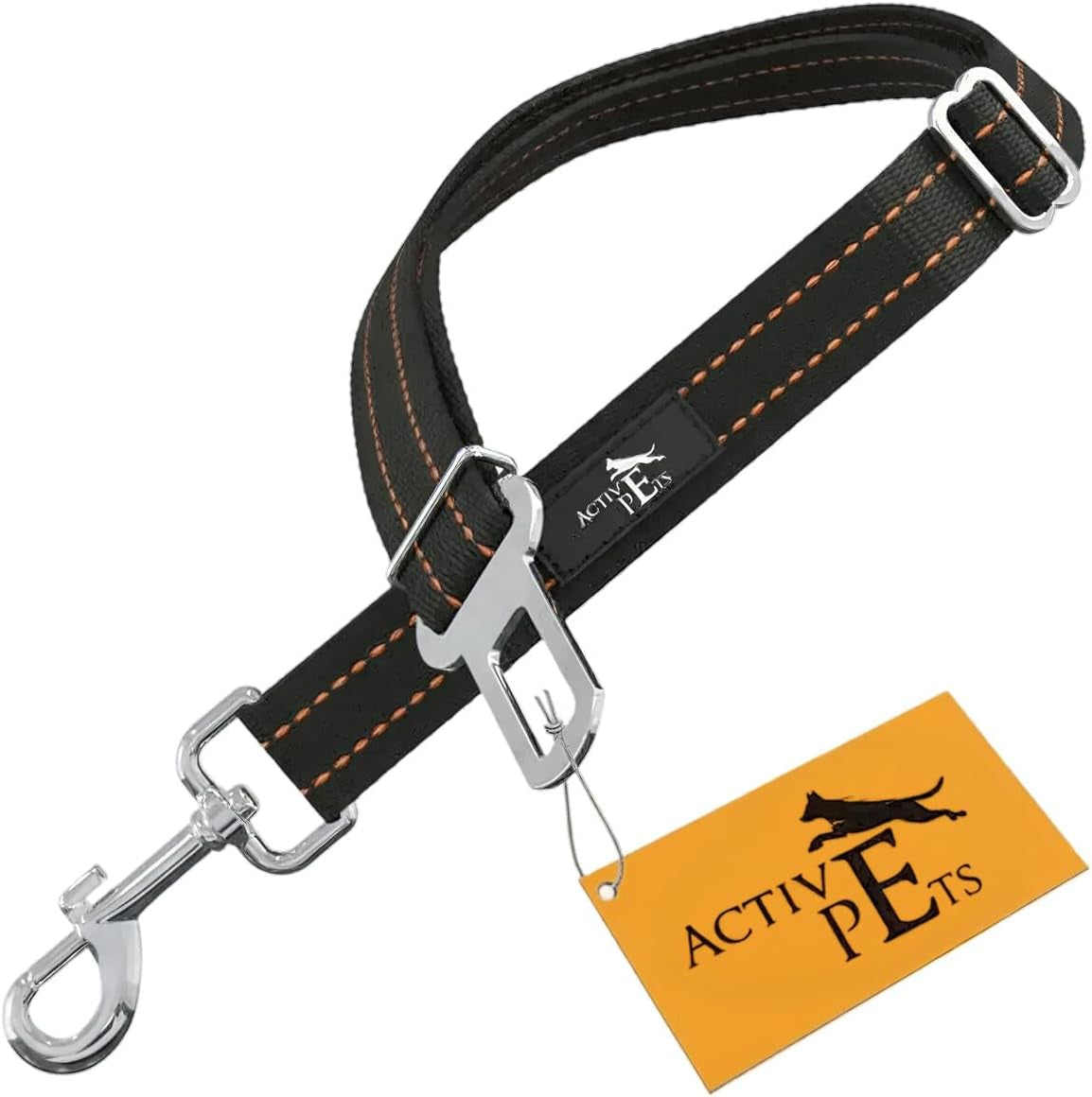 Active Pets Adjustable Orange Dog Car Seat Belt, Compatible with Harnesses and Collars, 18