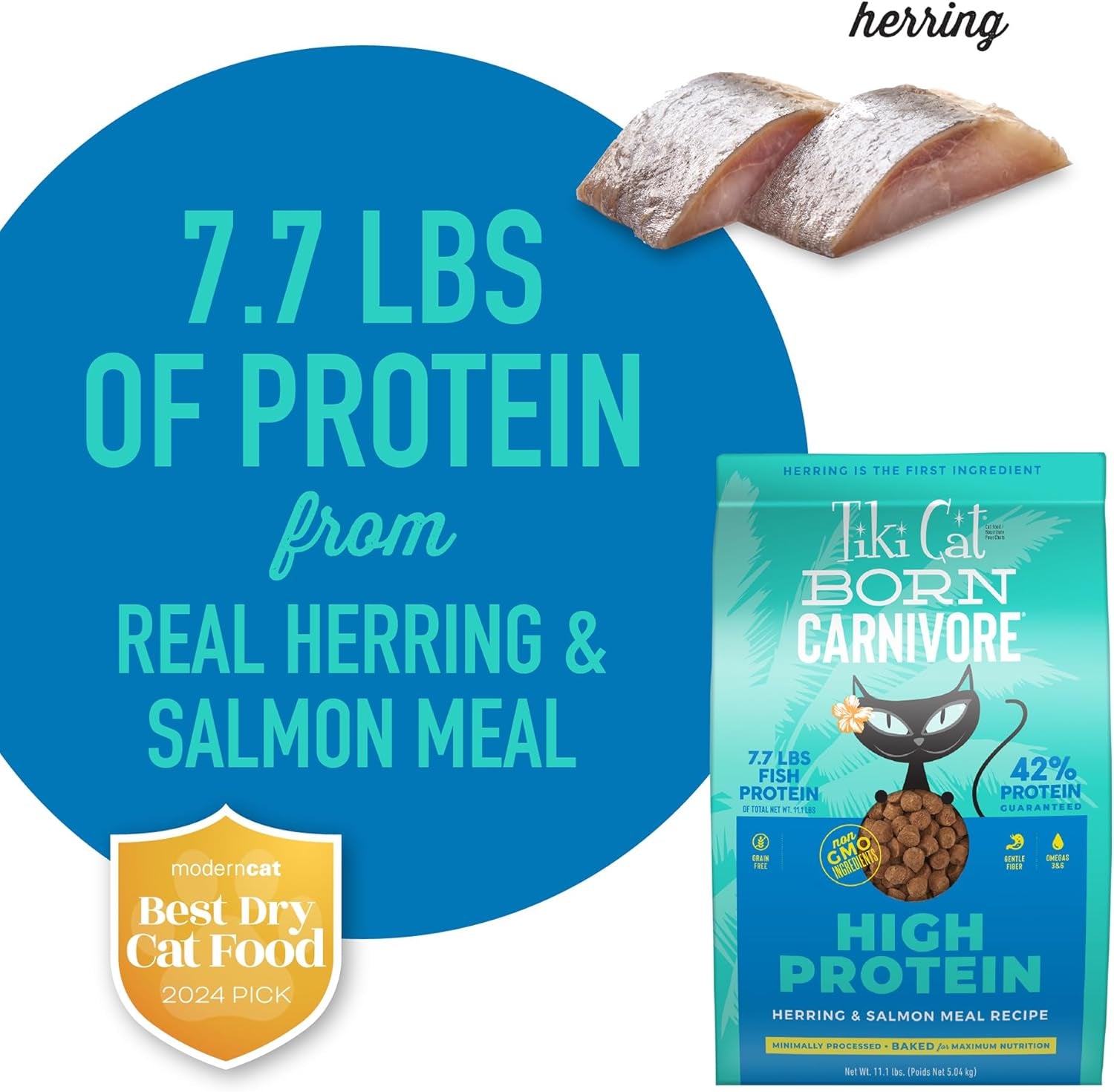 Tiki Cat Born Carnivore High Protein Grain-Free Baked Kibble with Chicken, Herring, and Salmon Meal for Optimal Nutrition, 5.6 lbs.