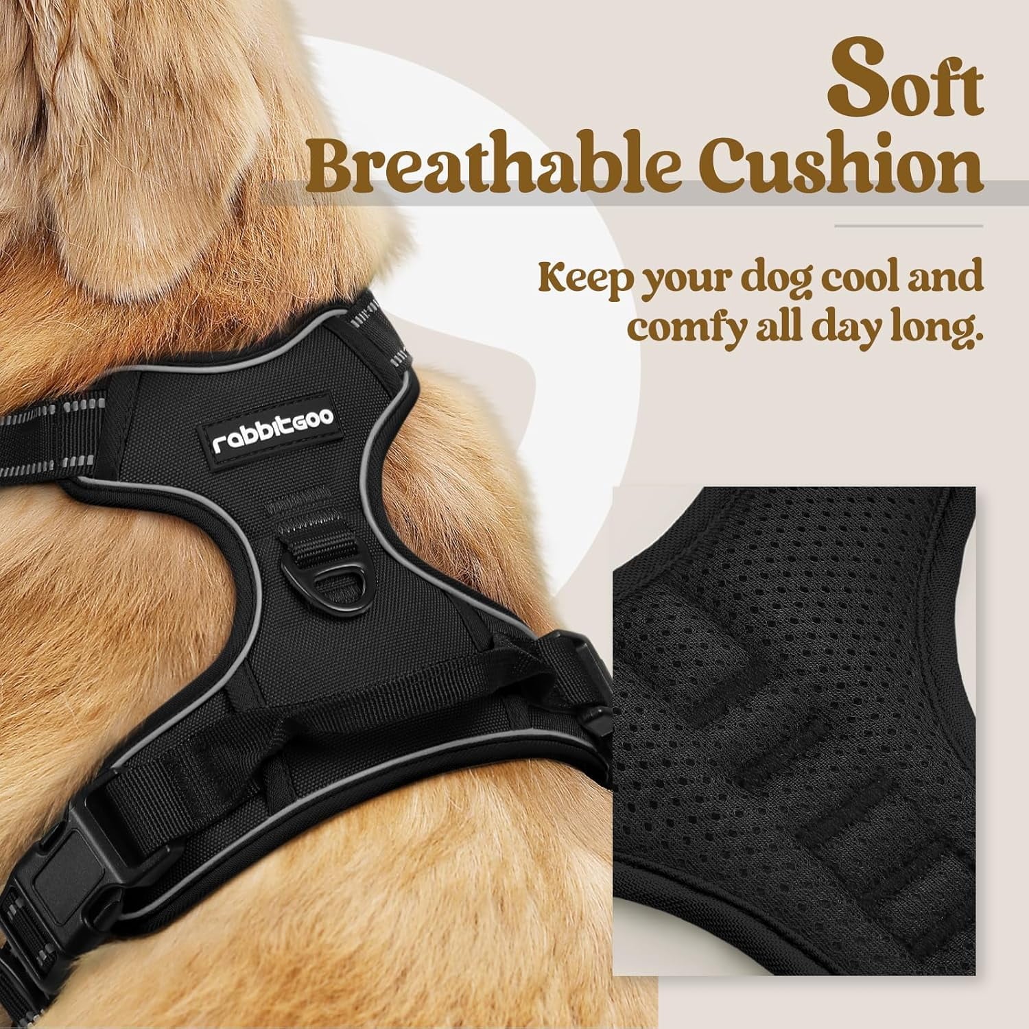 Ultimate No-Pull Dog Harness for Large Breeds - Adjustable, Reflective, and Comfortable with 2 Leash Clips and Easy Control Handle in Classic Black