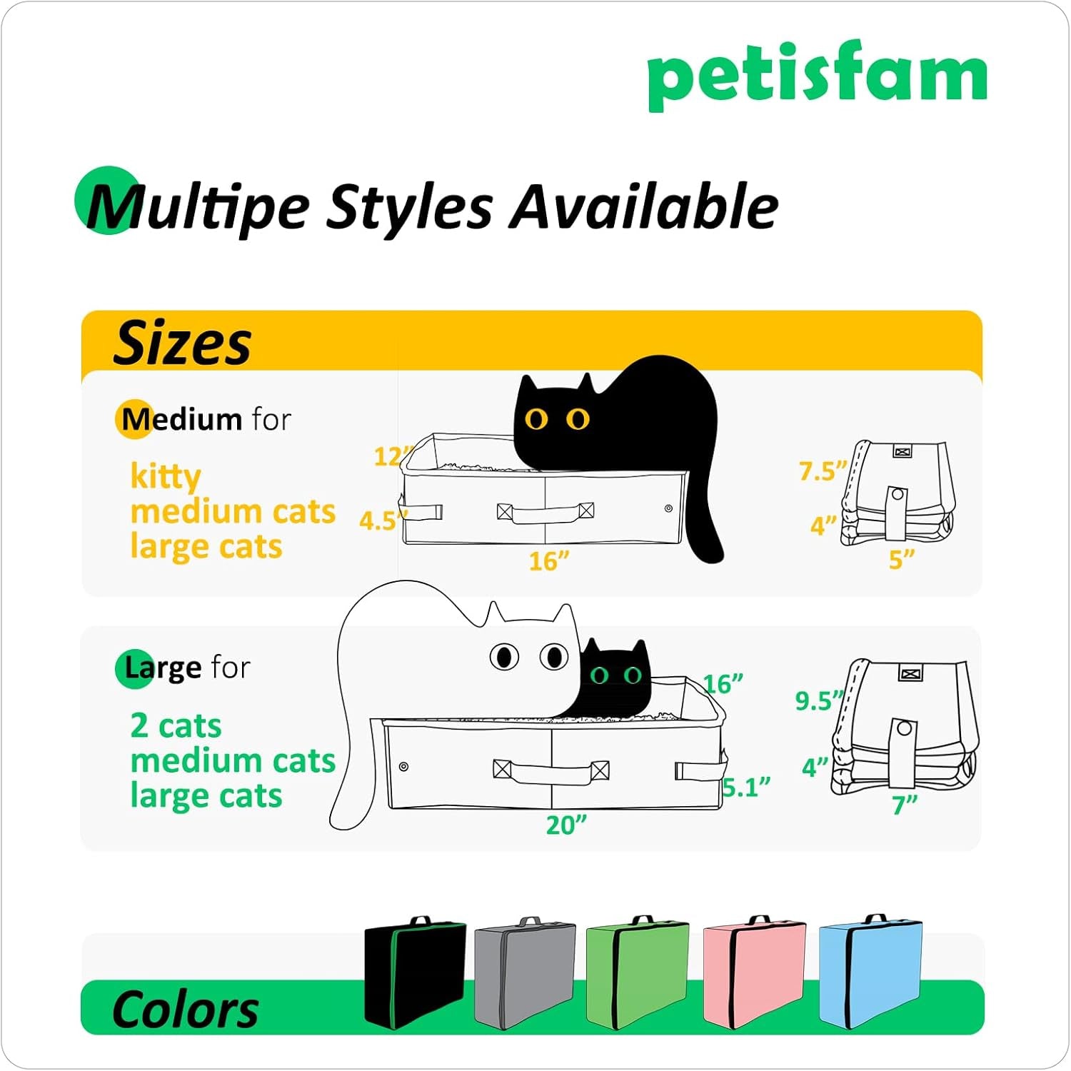 Petisfam Portable Travel Cat Litter Box with Lid for Odor Control - Convenient for Travel, Easy to Clean and Store