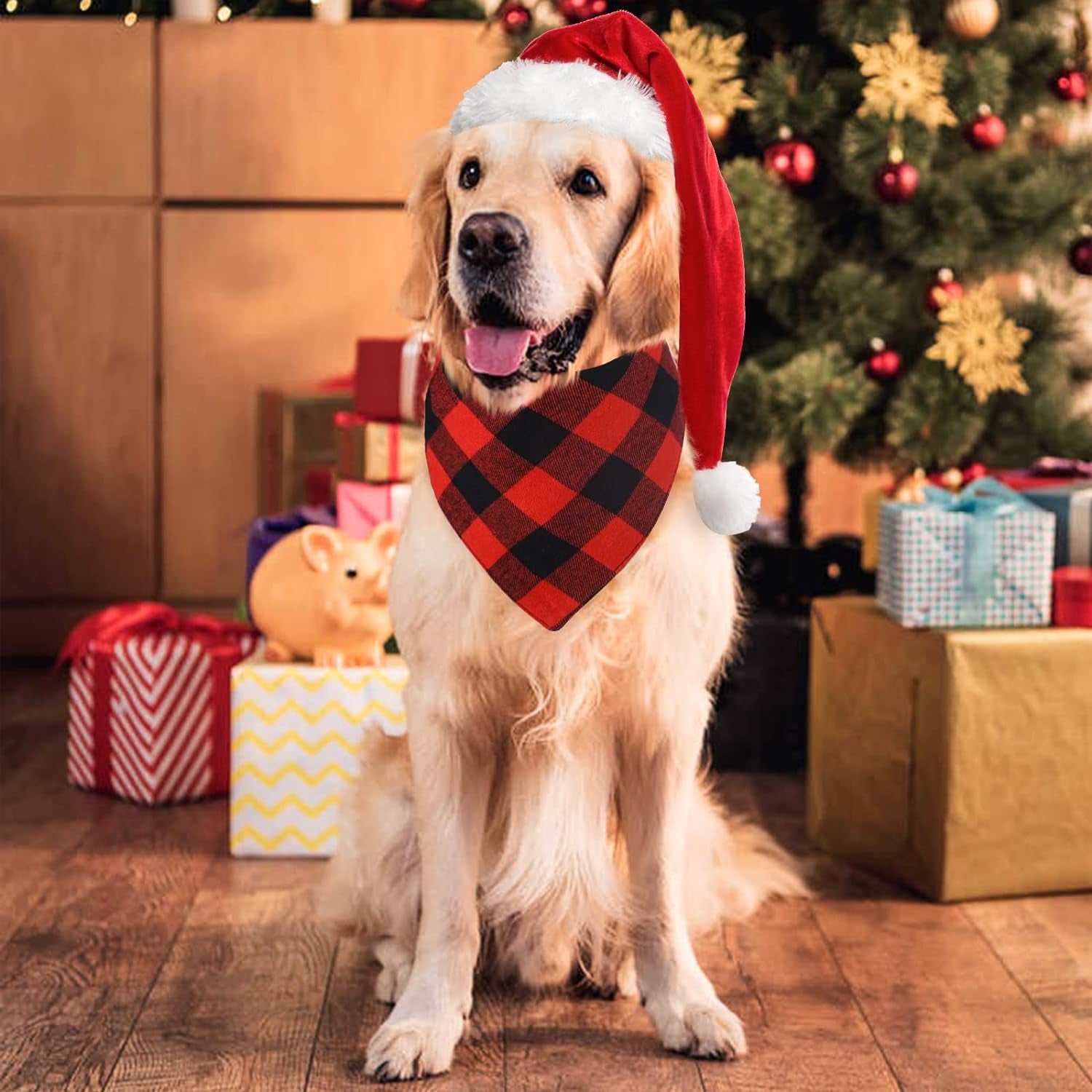 Celebrate the Season with Malier's Reversible Christmas Classic Buffalo Red Plaid Dog Bandanas - 2 Pack for Stylish Pets of All Sizes
