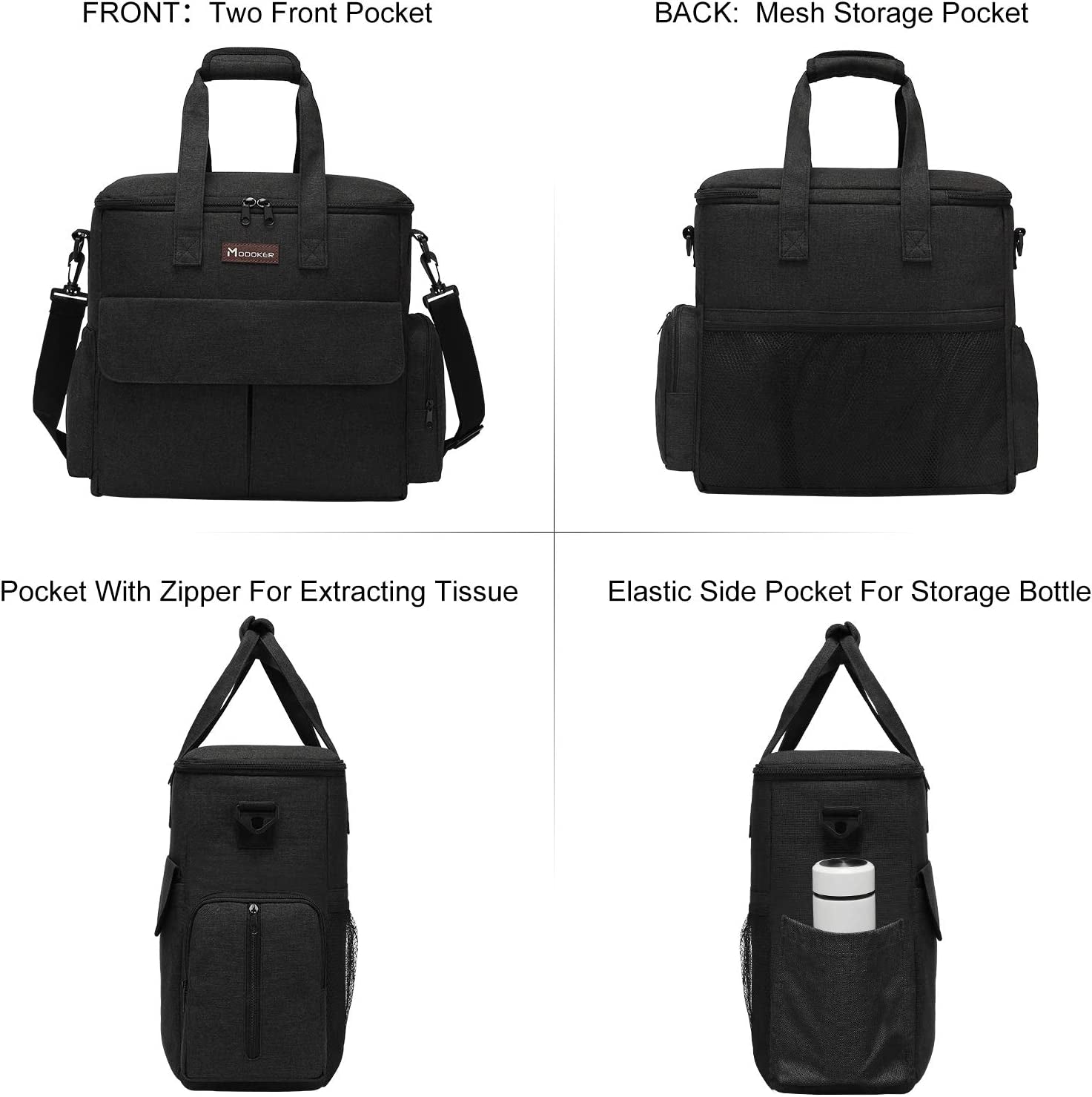 Modoker Dog Travel Bag - Complete Weekend Travel Kit with Organizer, Collapsible Bowls, and Food Containers (Black)