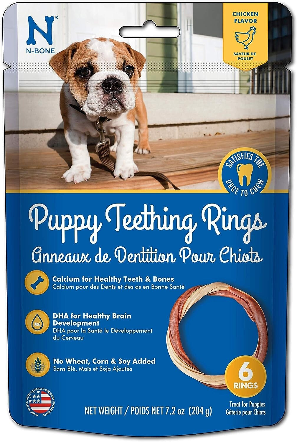 N-Bone Puppy Teething Rings Dog Treats Chicken Flavor 7.2Oz 6 Count Bag