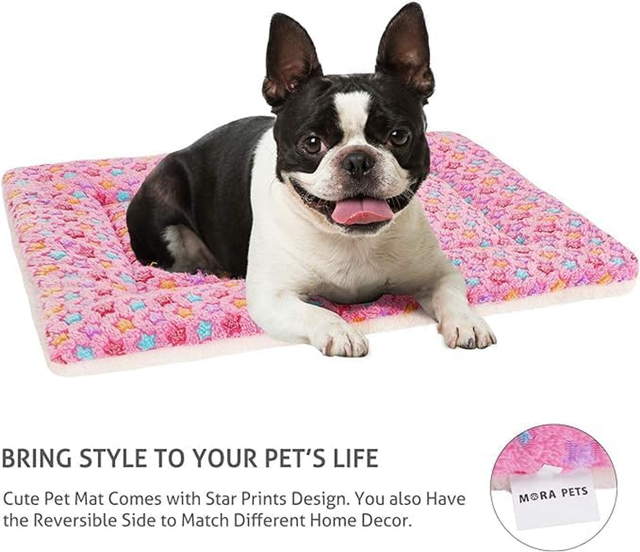 Mora Pets Ultra Soft Reversible Dog Bed Crate Pad with Star Print - Washable Pet Mat for Dogs and Cats, 29 x 21 Inch, Pink