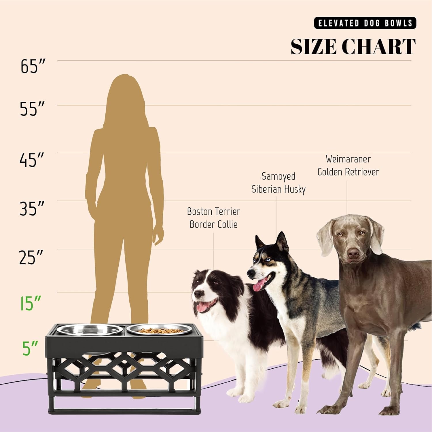 Elevated Large Dog Bowl Set with Adjustable Height Stand and Stainless Steel Bowls - Anti-Slip Feeding Station for Medium to Large Breeds