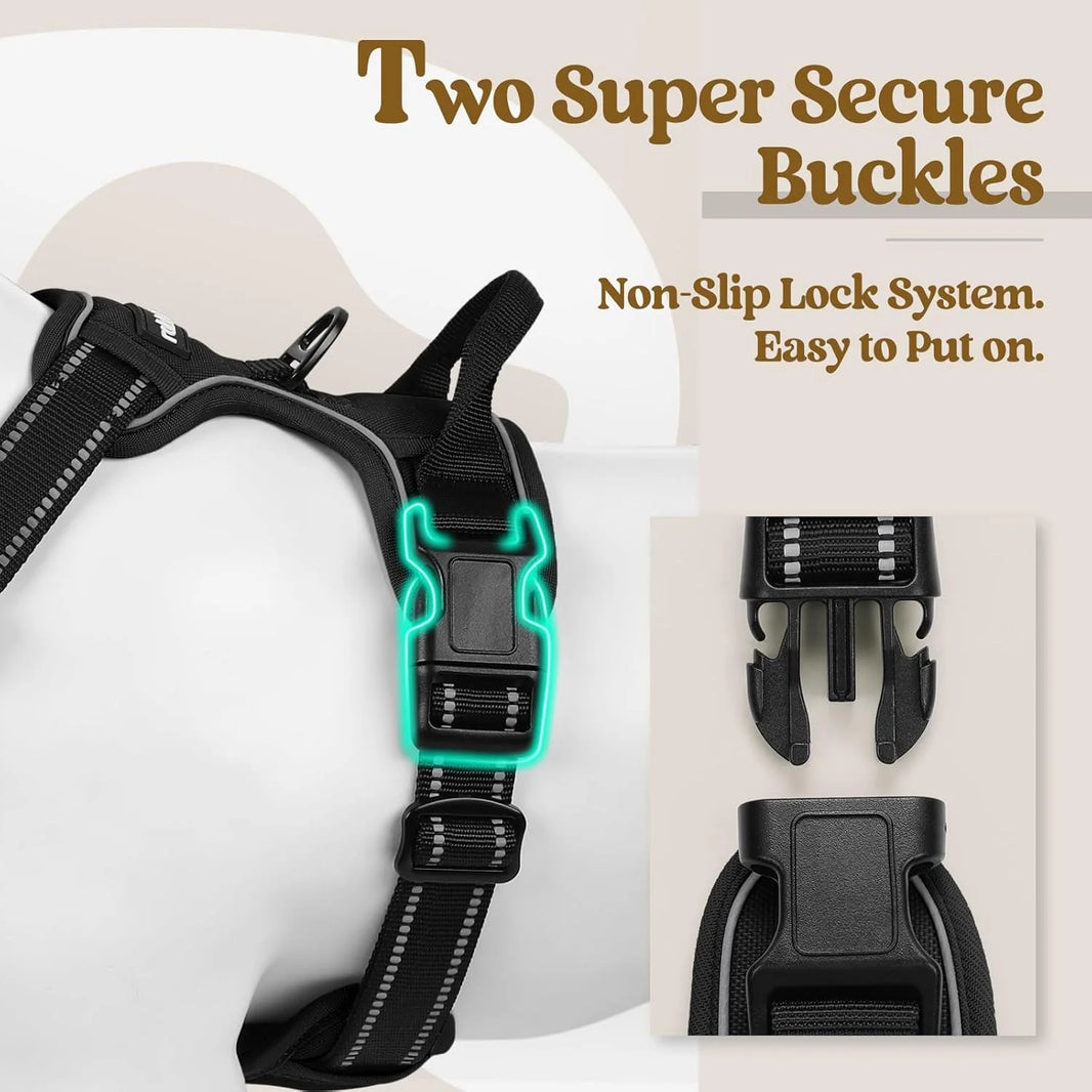 Ultimate No-Pull Dog Harness for Large Breeds - Adjustable, Reflective, and Comfortable with 2 Leash Clips and Easy Control Handle in Classic Black