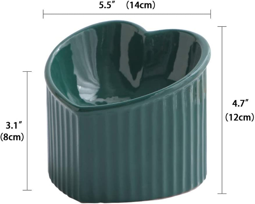 Dark Green Ceramic Elevated Cat Bowls for Food and Water, Stress-Free Design with Backflow Prevention, Dishwasher and Microwave Safe, Lead and Cadmium Free