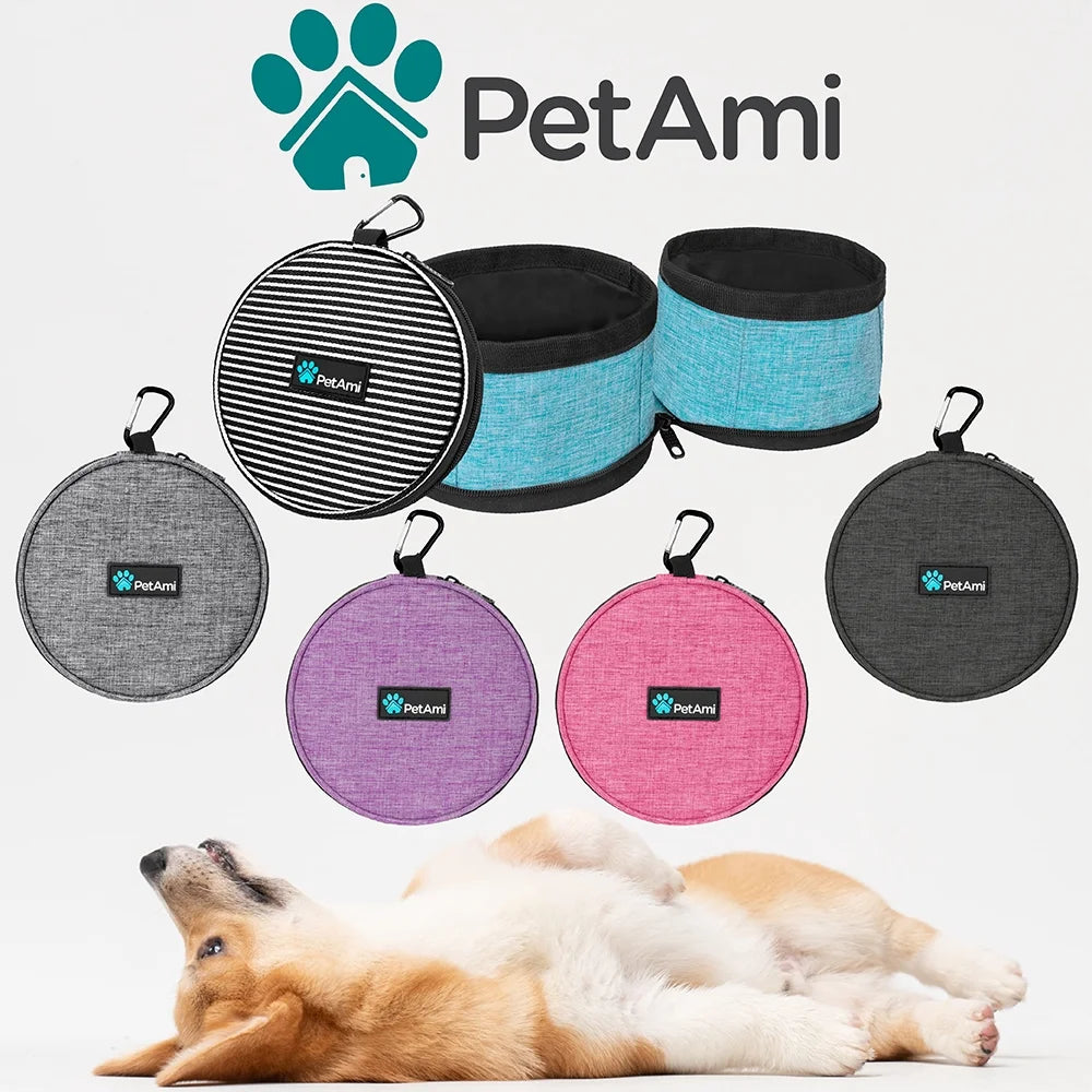 Collapsible Dog Food and Water Bowls, 2 Travel Bowls Kit, Portable Pet Dish No Spill, Foldable Lightweight BPA Free Leakproof, Camping Hunting Hiking Walking Outdoor Gear Accessories, Dark Gray