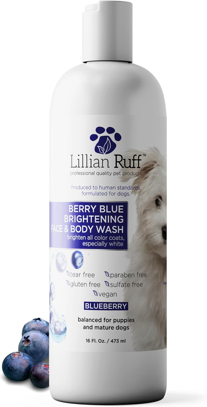 Lillian Ruff Professional Formula Berry Blue Brilliance Bundle - Comprehensive Tear Stain and Odor Eliminator Set, Featuring Berry Blue Shampoo, Conditioner, and Waterless Shampoo for Hydration, Softening, and Detangling, Made in the USA