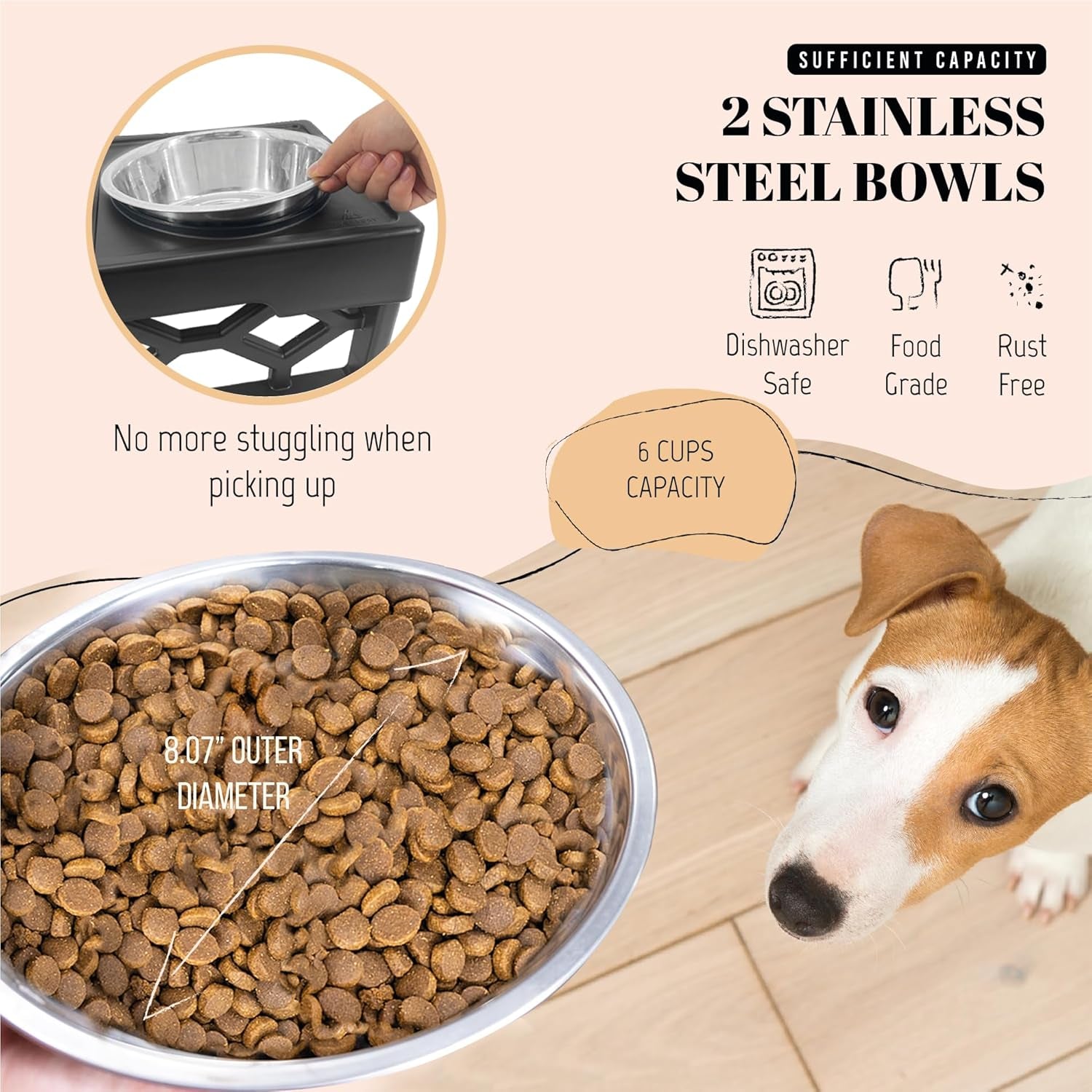 Elevated Large Dog Bowl Set with Adjustable Height Stand and Stainless Steel Bowls - Anti-Slip Feeding Station for Medium to Large Breeds