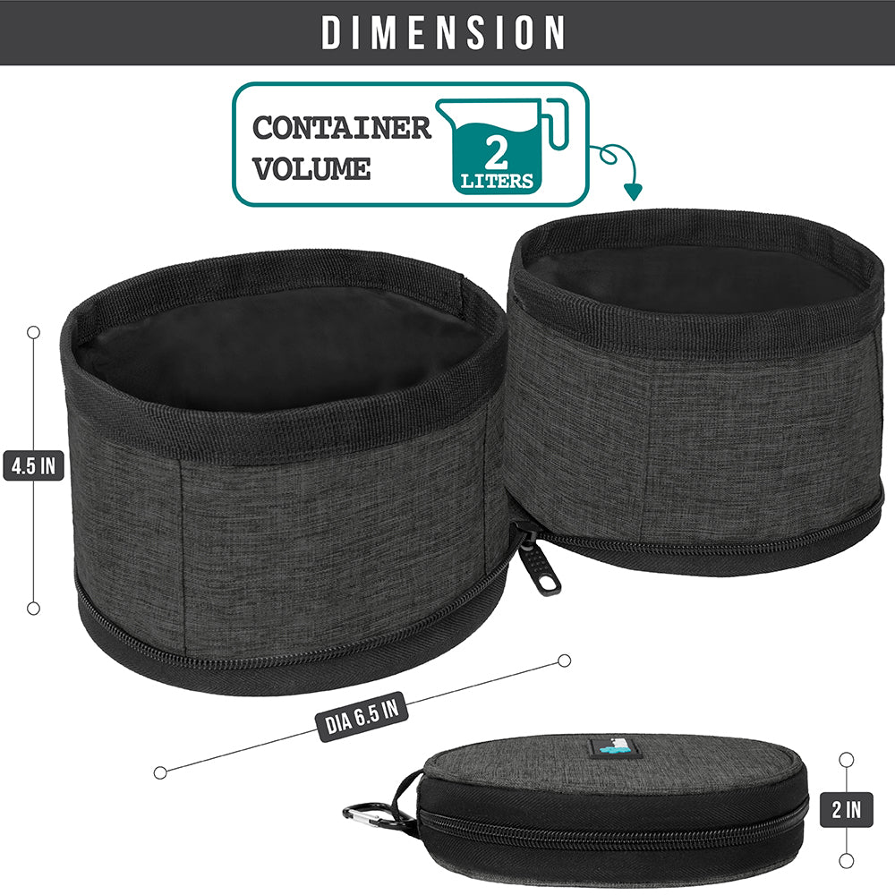 Collapsible Dog Food and Water Bowls, 2 Travel Bowls Kit, Portable Pet Dish No Spill, Foldable Lightweight BPA Free Leakproof, Camping Hunting Hiking Walking Outdoor Gear Accessories, Dark Gray