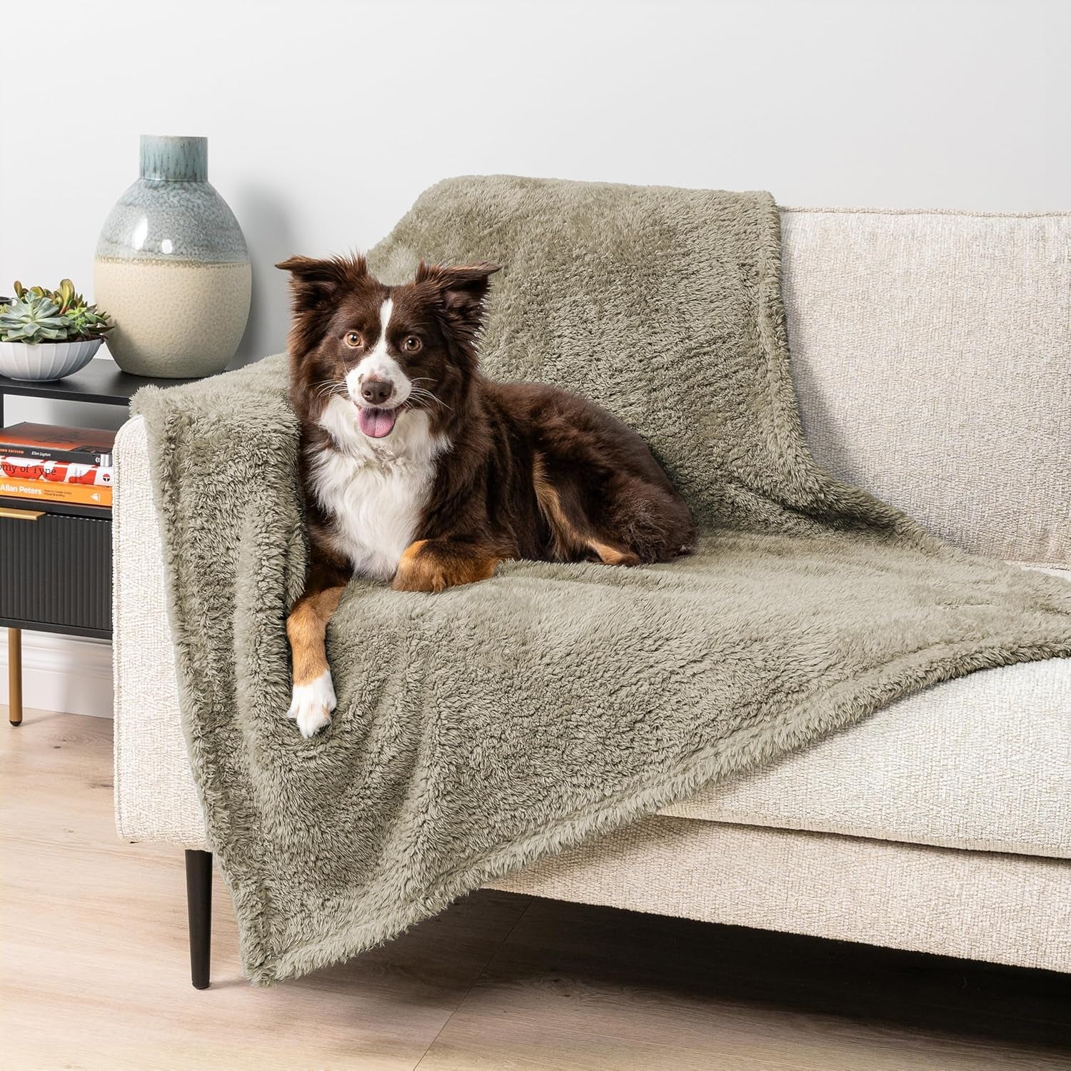 Petami Waterproof Fluffy Dog Blanket - Soft Sherpa Throw for Small to Medium Dogs, Reversible Couch Cover and Sofa Protector, Washable Plush Pad (Light Grey, 24x32)