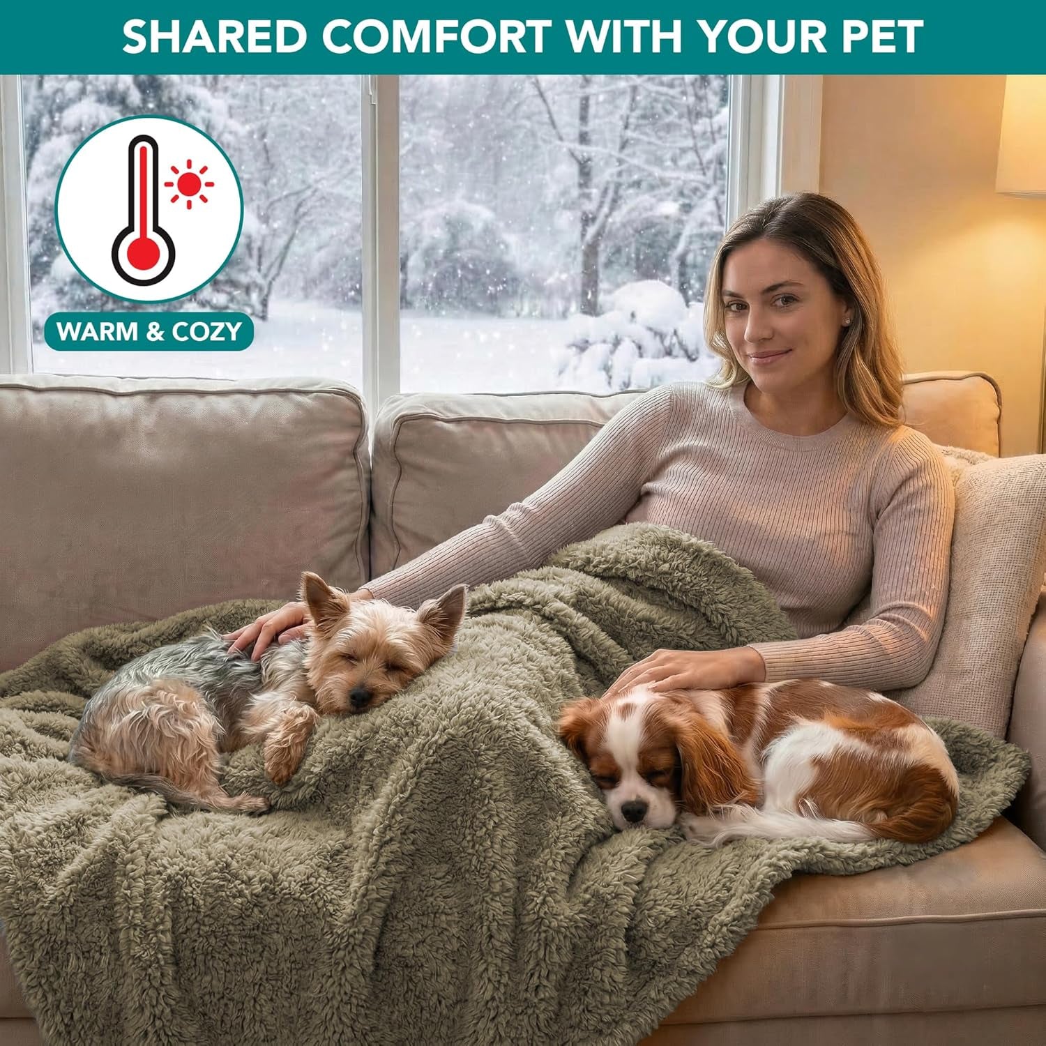 Petami Waterproof Fluffy Dog Blanket - Soft Sherpa Throw for Small to Medium Dogs, Reversible Couch Cover and Sofa Protector, Washable Plush Pad (Light Grey, 24x32)