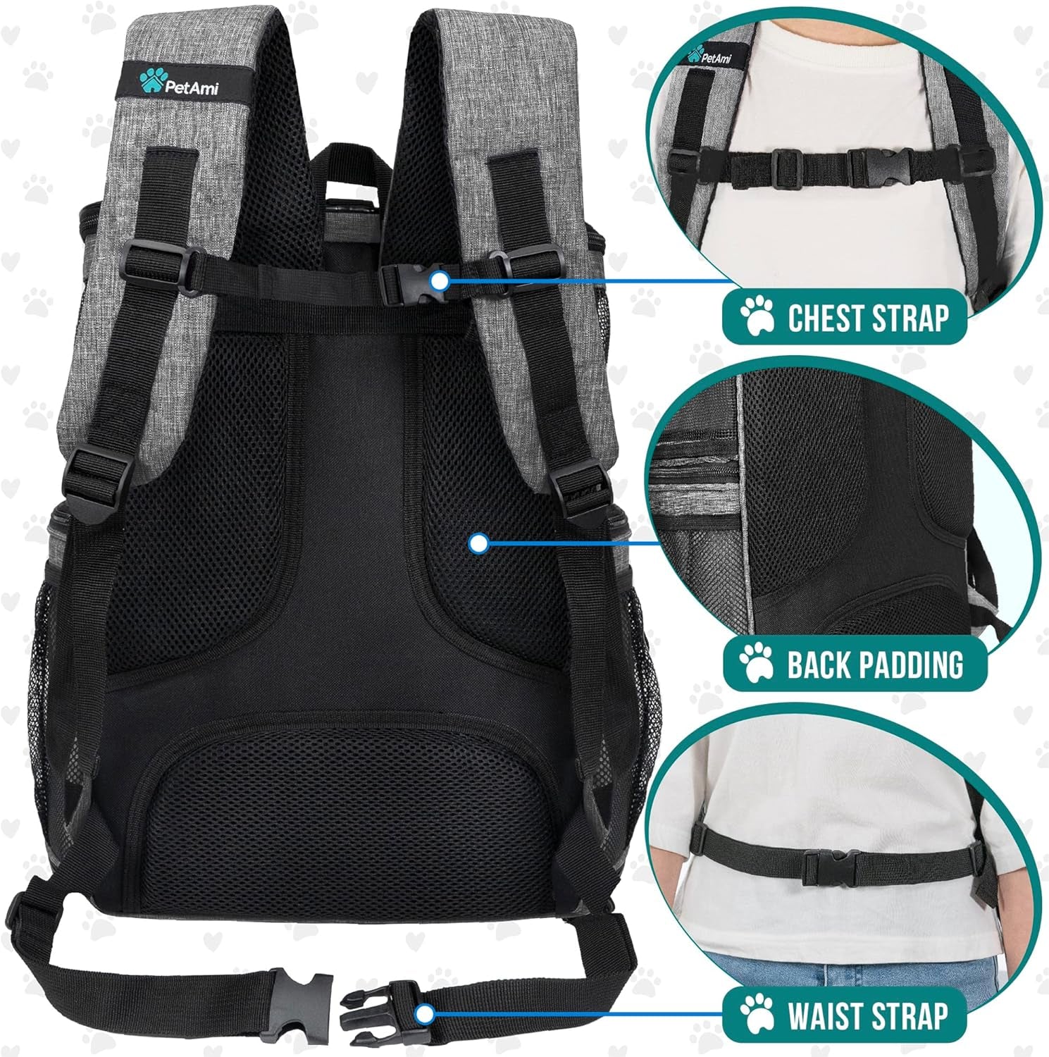 Petami Airline Approved Dog and Cat Backpack Carrier, Ventilated Soft-Sided Pet Carrier for Travel, Hiking, and Camping, Supports Pets Up to 18 lbs, Black