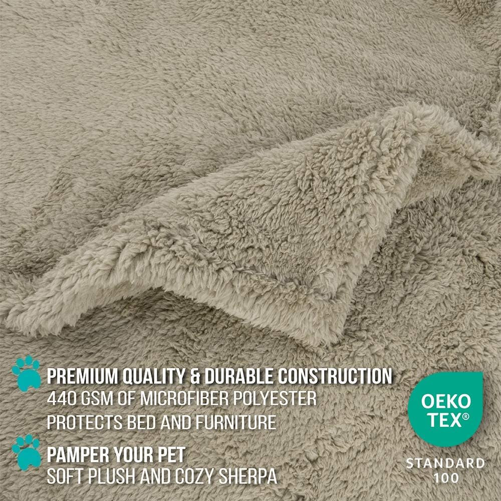 Petami Waterproof Fluffy Dog Blanket for Large Dogs - Soft and Warm Sherpa Throw, Reversible Cat Blanket and Couch Protector, Washable Mat (Taupe Camel, 60x80)